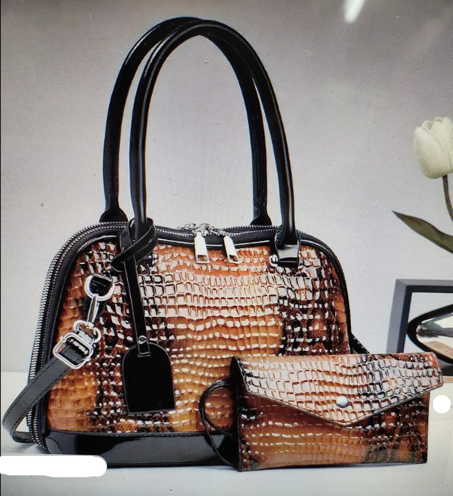 Woman Fashion Style Croc. Crossbody/Tote Bag With Wallet Color Brown/Blk (SOLD OUT)"New Arrival"