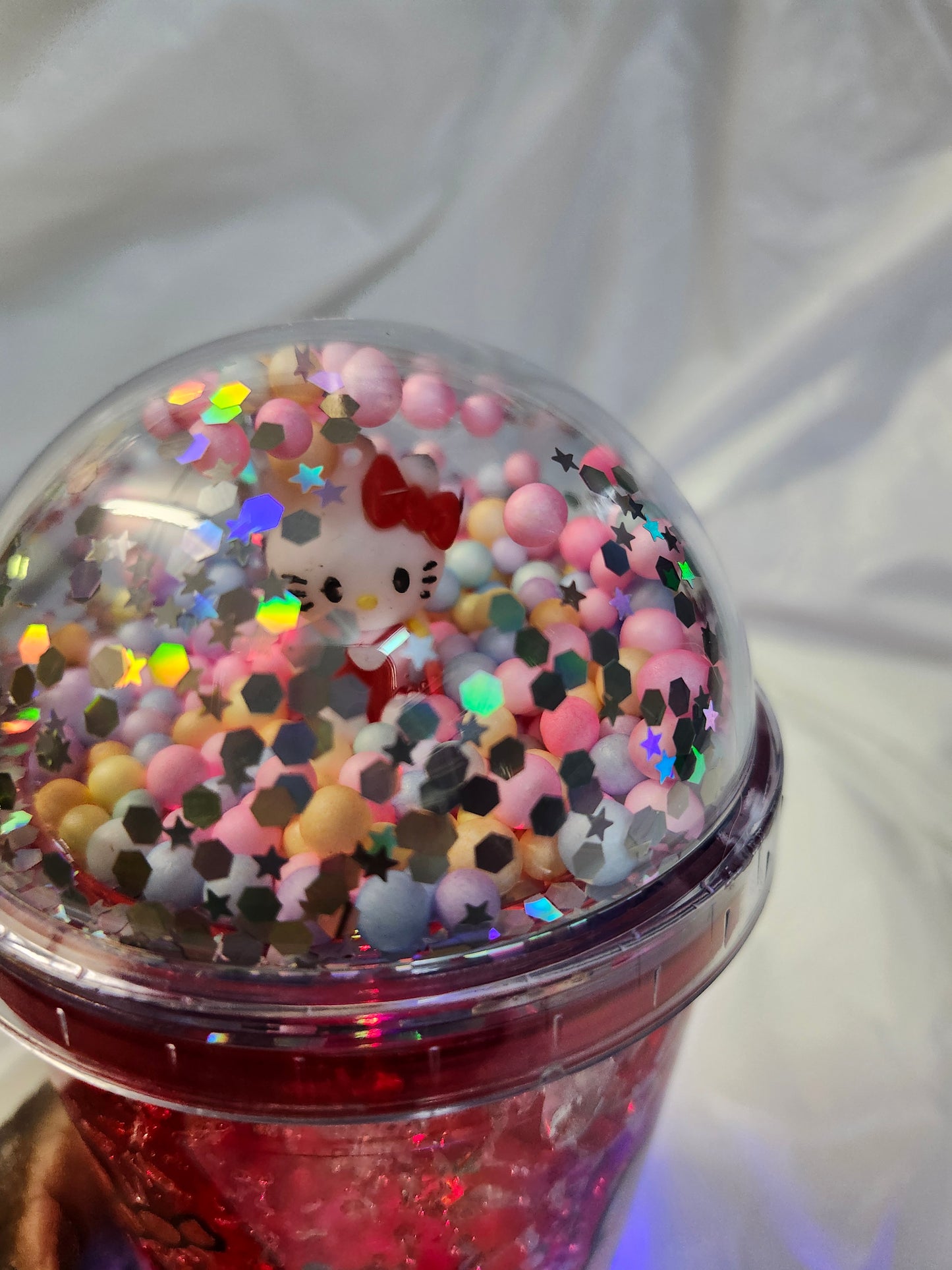Hello Kitty Glitter Globe Water Bottle Cup With LED changing lights Color Red