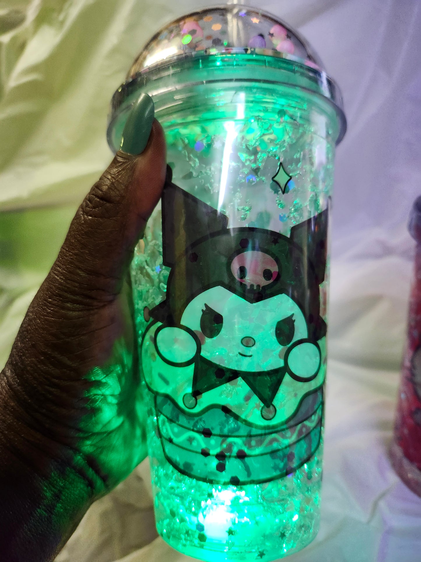 Hello Kitty Glitter Globe Water Bottle Cup With LED changing lights Color Clear