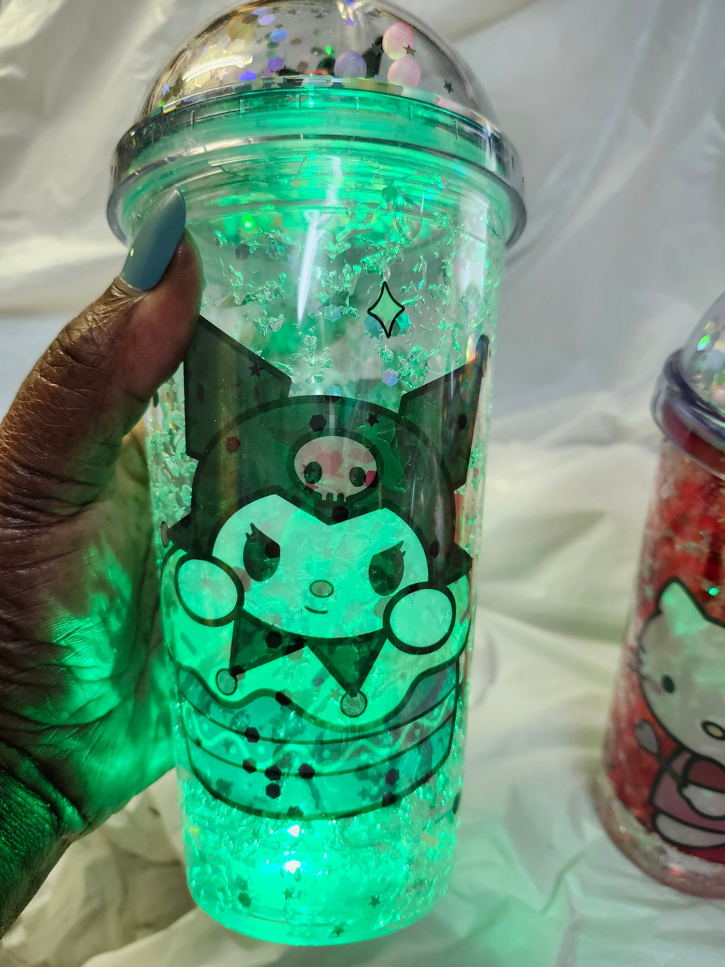 Hello Kitty Glitter Globe Water Bottle Cup With LED changing lights Color Clear