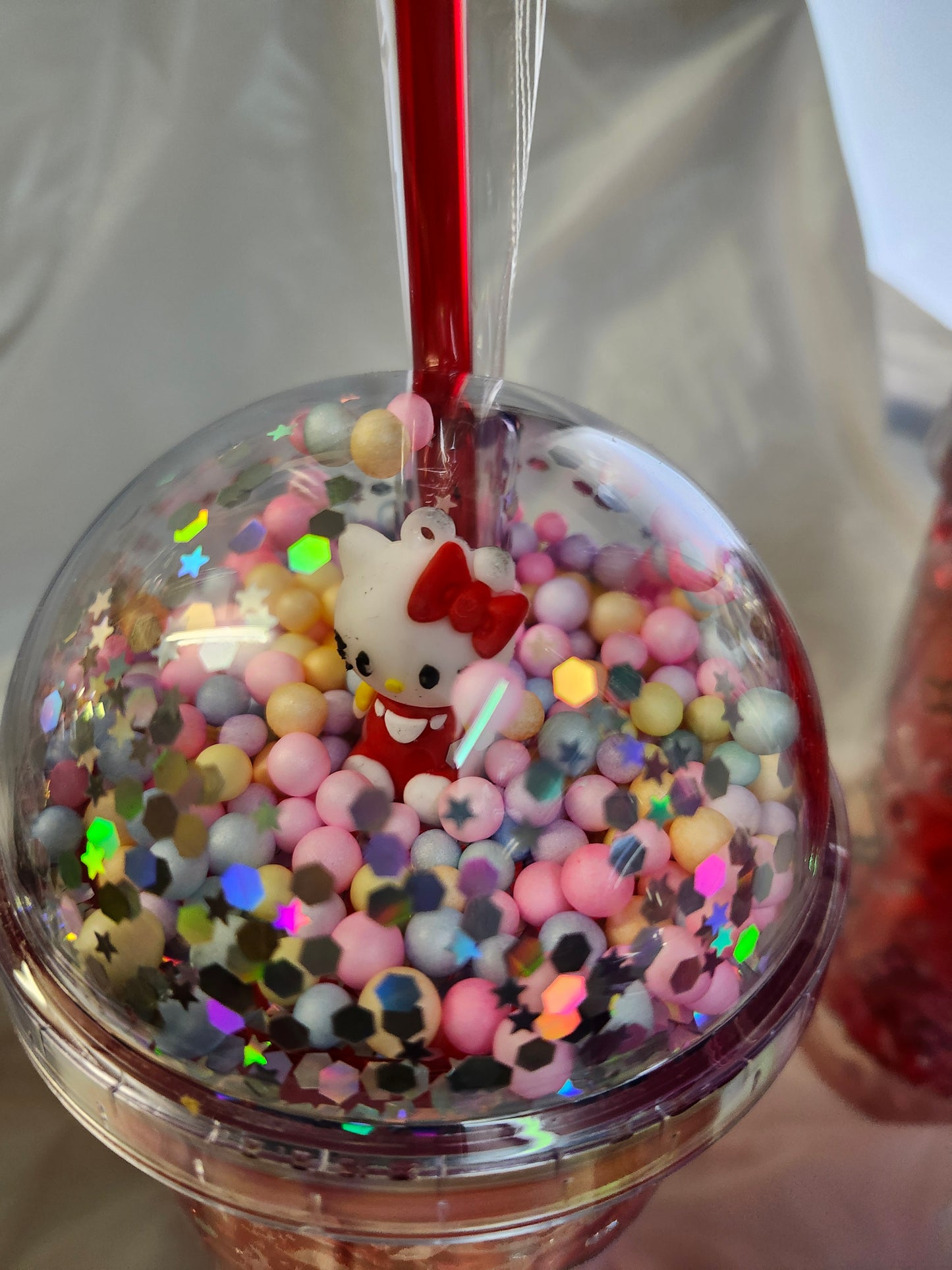 Hello Kitty Glitter Globe Water Bottle Cup With LED changing lights Color Red