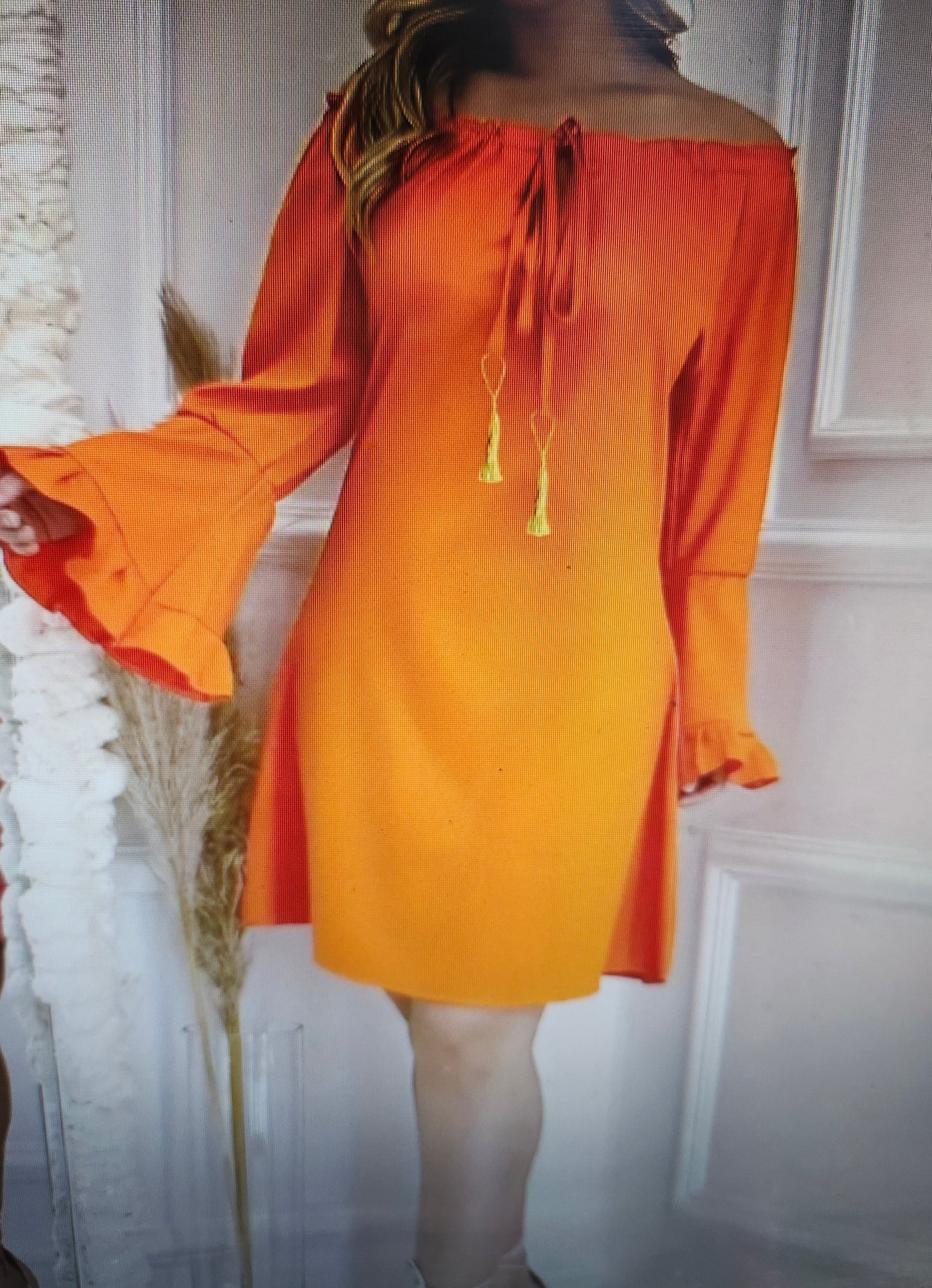Woman Chic Solid Off ShoulderOr On Dress Size L(8-10) Color Orange "New Arrival"