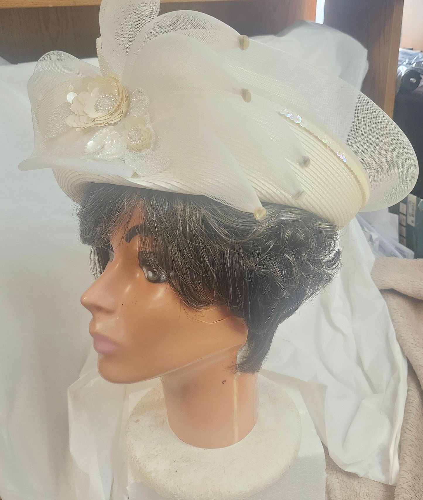 Beautiful Beaded FancyDress Hat Color Ivory By: Deborah Of NY " Mothers Day Arrivale"