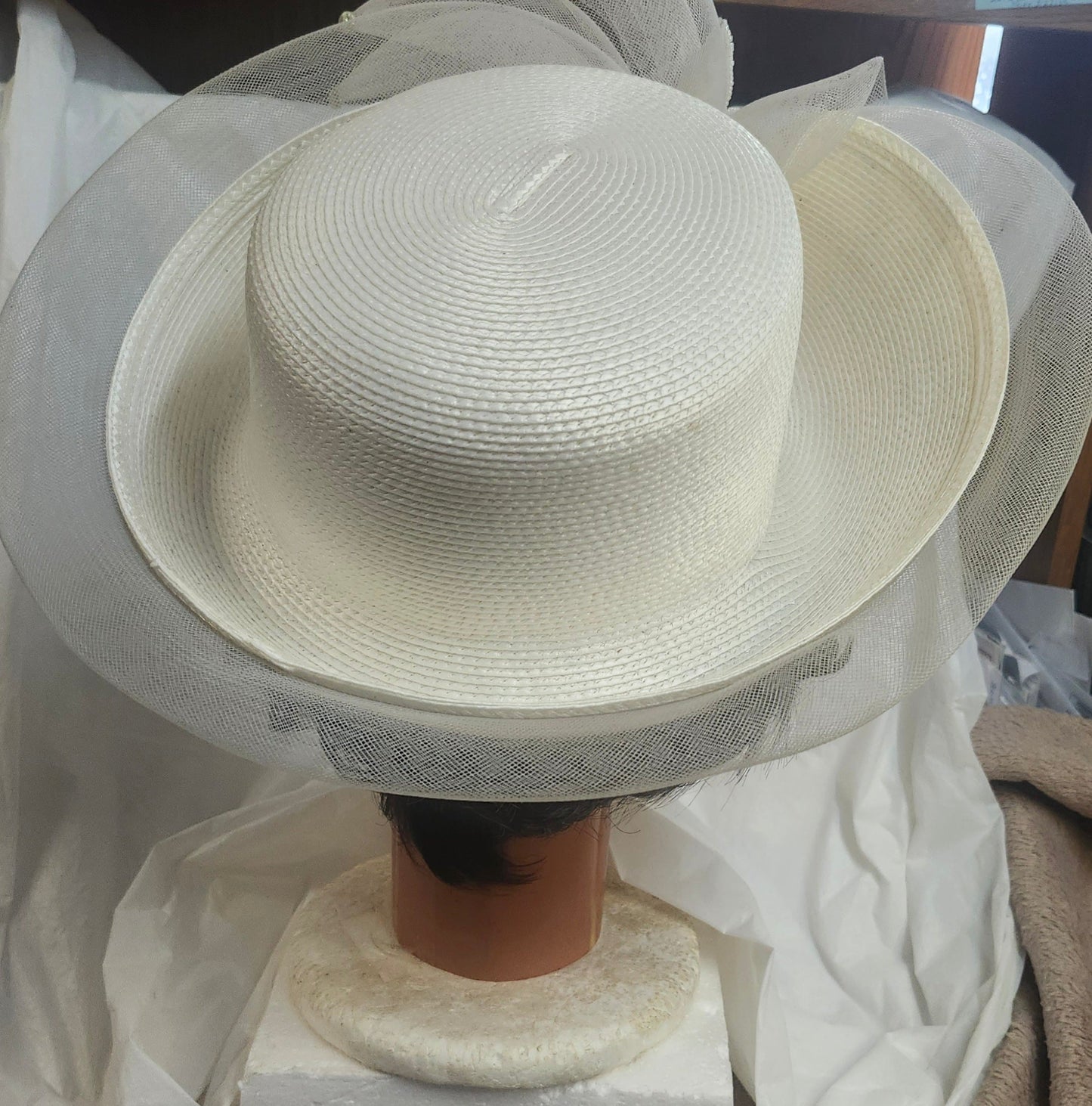 Beautiful Beaded FancyDress Hat Color Ivory By: Deborah Of NY " Mothers Day Arrivale"