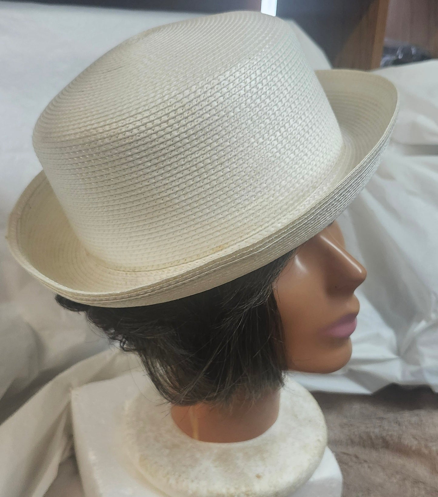 Off White Vintage Up Brim Straw Hat Base. Just In Time For Mother's Day
