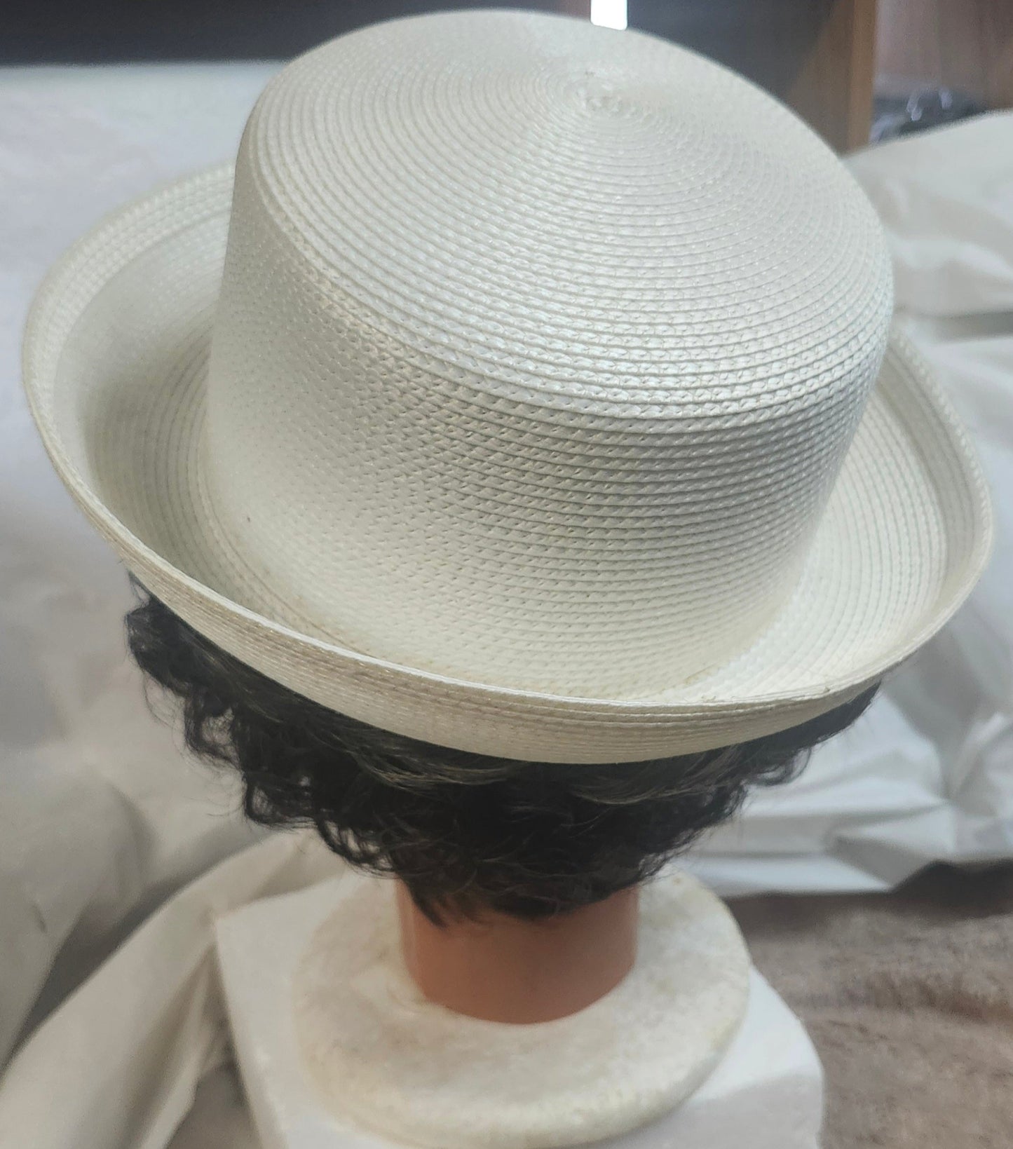 Off White Vintage Up Brim Straw Hat Base. Just In Time For Mother's Day