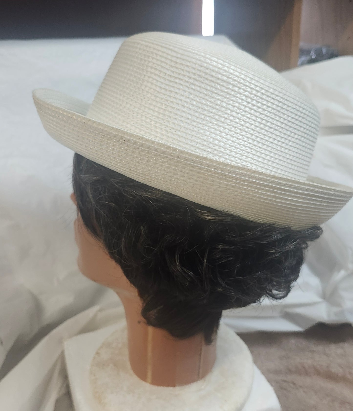 Off White Vintage Up Brim Straw Hat Base. Just In Time For Mother's Day