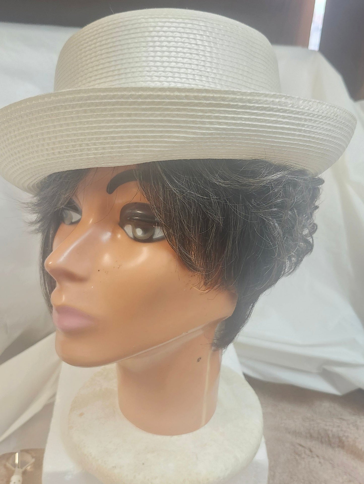 Off White Vintage Up Brim Straw Hat Base. Just In Time For Mother's Day