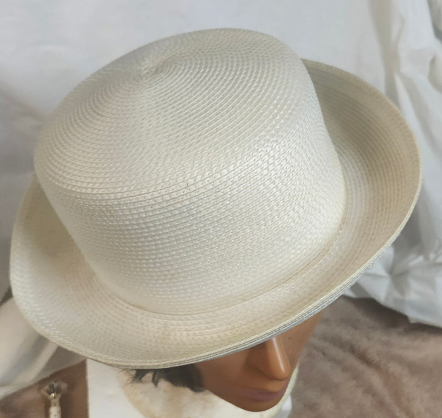 Off White Vintage Up Brim Straw Hat Base. Just In Time For Mother's Day