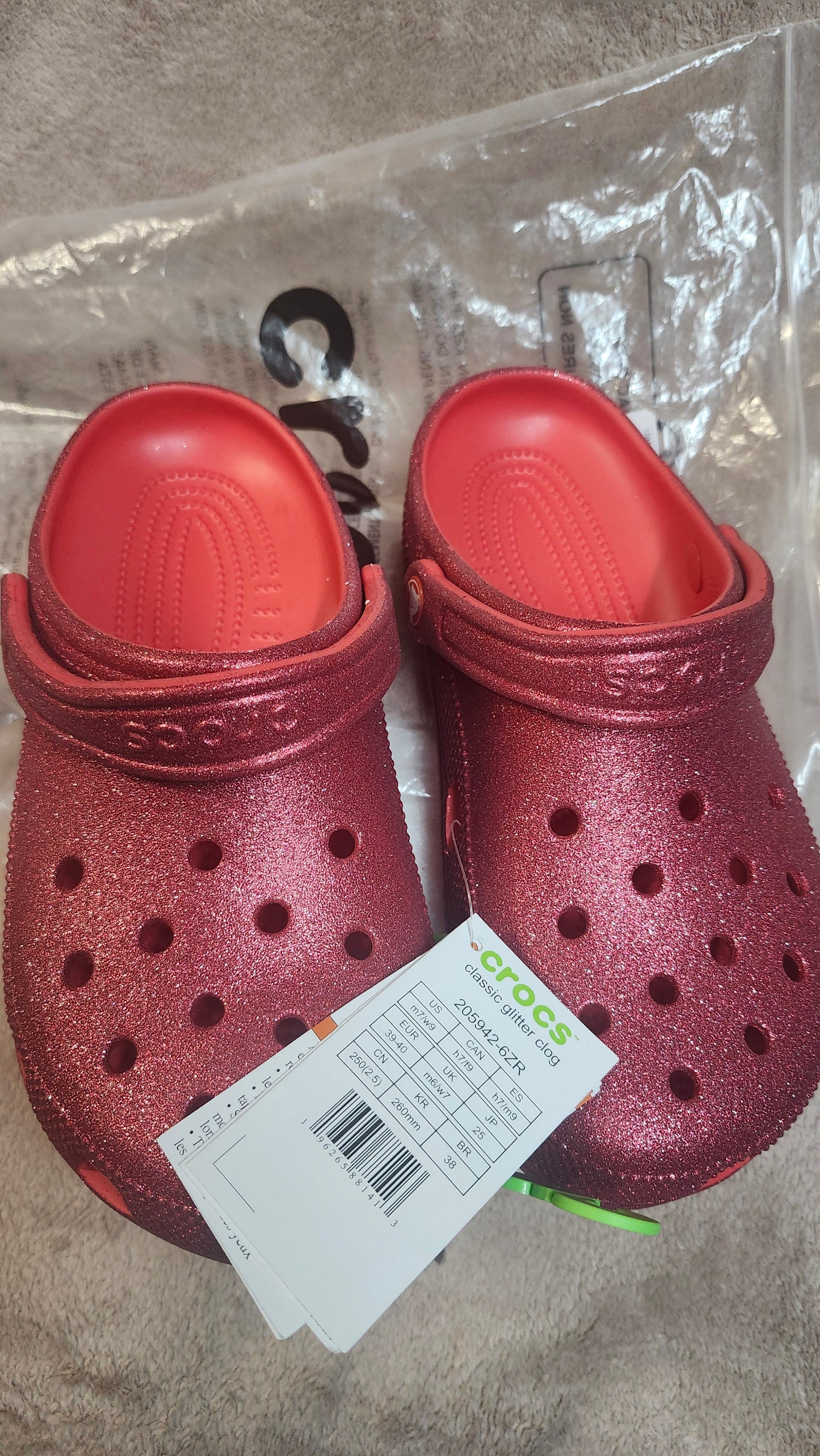 "SOLD OUT"Classic Glitter Unisex Clog Crocs Color Cherry Red Size 9W "NEW ARRIVAL" Just in time for mother's Day