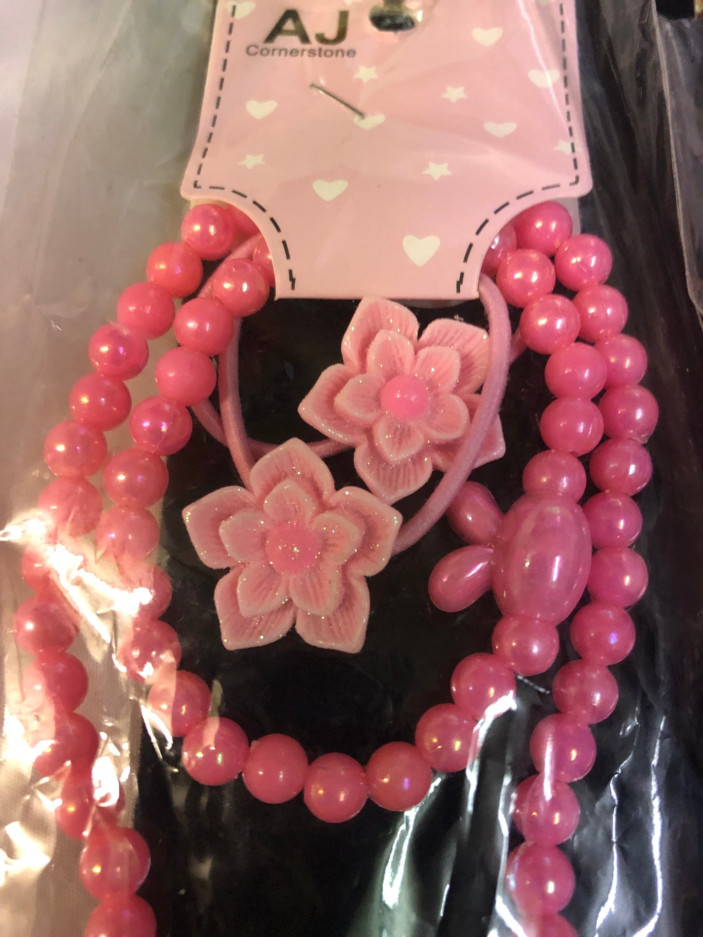 Girls Three Piece Set. "New Arrival" Necklace,Hair Ties, Braclet 6 Different Colors. Great For Easter. Order Now!