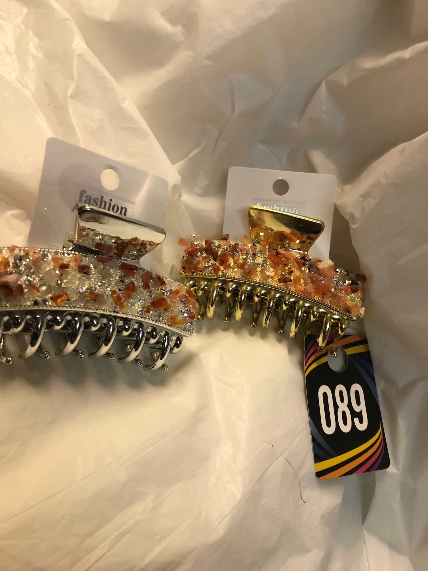 Woman/Girls Hair Claws $12.00Ea. OR 2 For $20.00 Gold/Silver With Crackle Stone Design