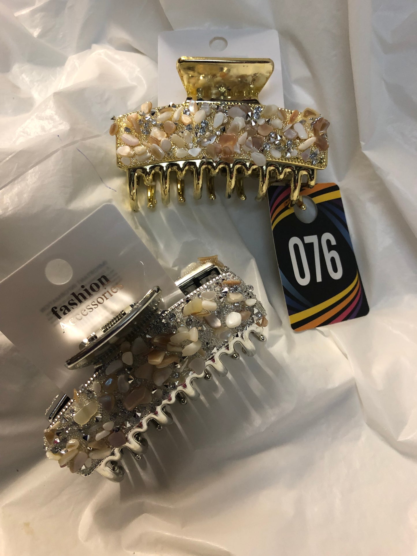 Woman/Girls Hair Claws $12.00Ea. OR 2 For $20.00 Gold/Silver With Crackle Stone Design