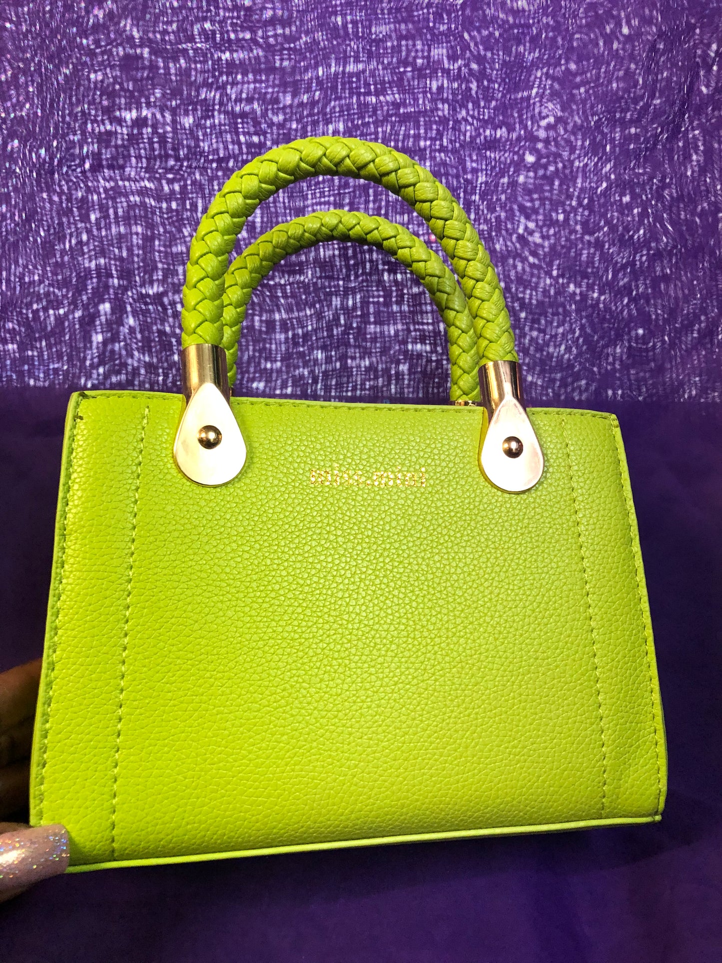 Woman Fashion Braided Handle Tote Bag With Gold Trim + Crossbody Strap "New Arrival"