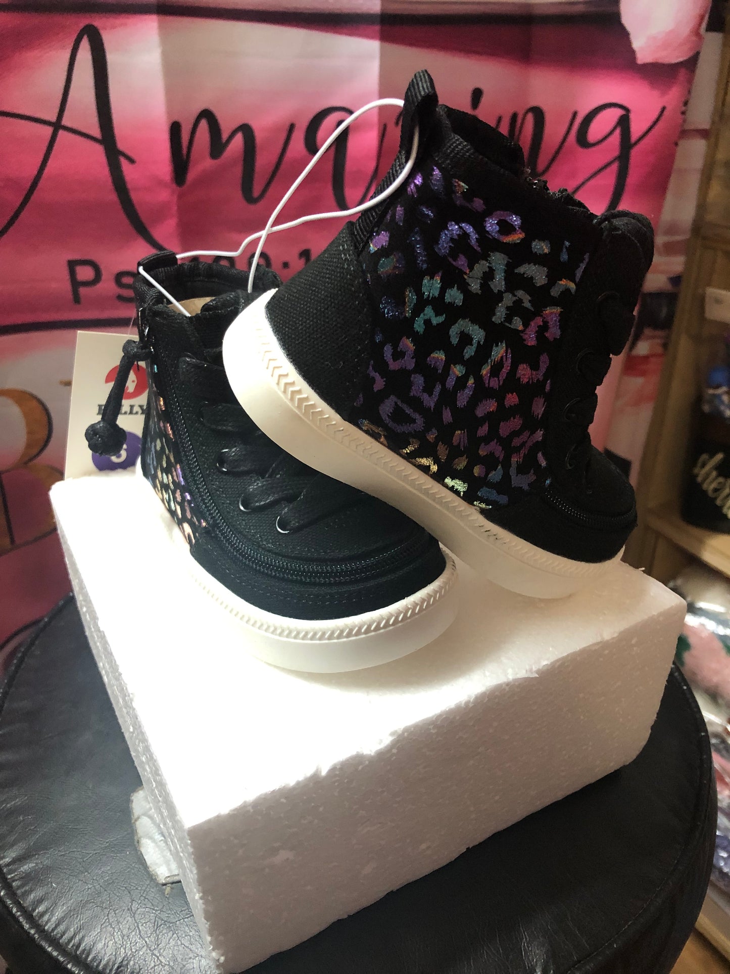 Kids Black Lepard Print High Top Unisex Sneaker Size 6 By BILLY "New Arrival"