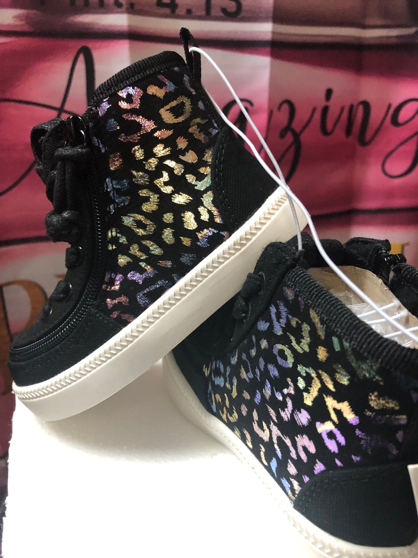 Kids Black Lepard Print High Top Unisex Sneaker Size 6 By BILLY "New Arrival"