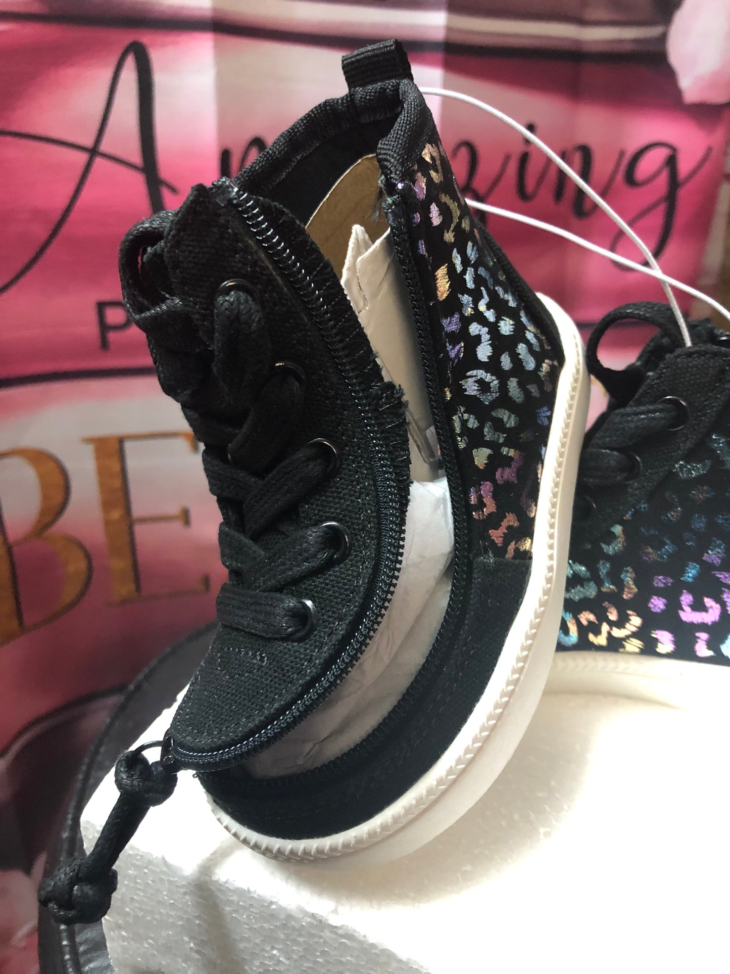 Kids Black Lepard Print High Top Unisex Sneaker Size 6 By BILLY "New Arrival"