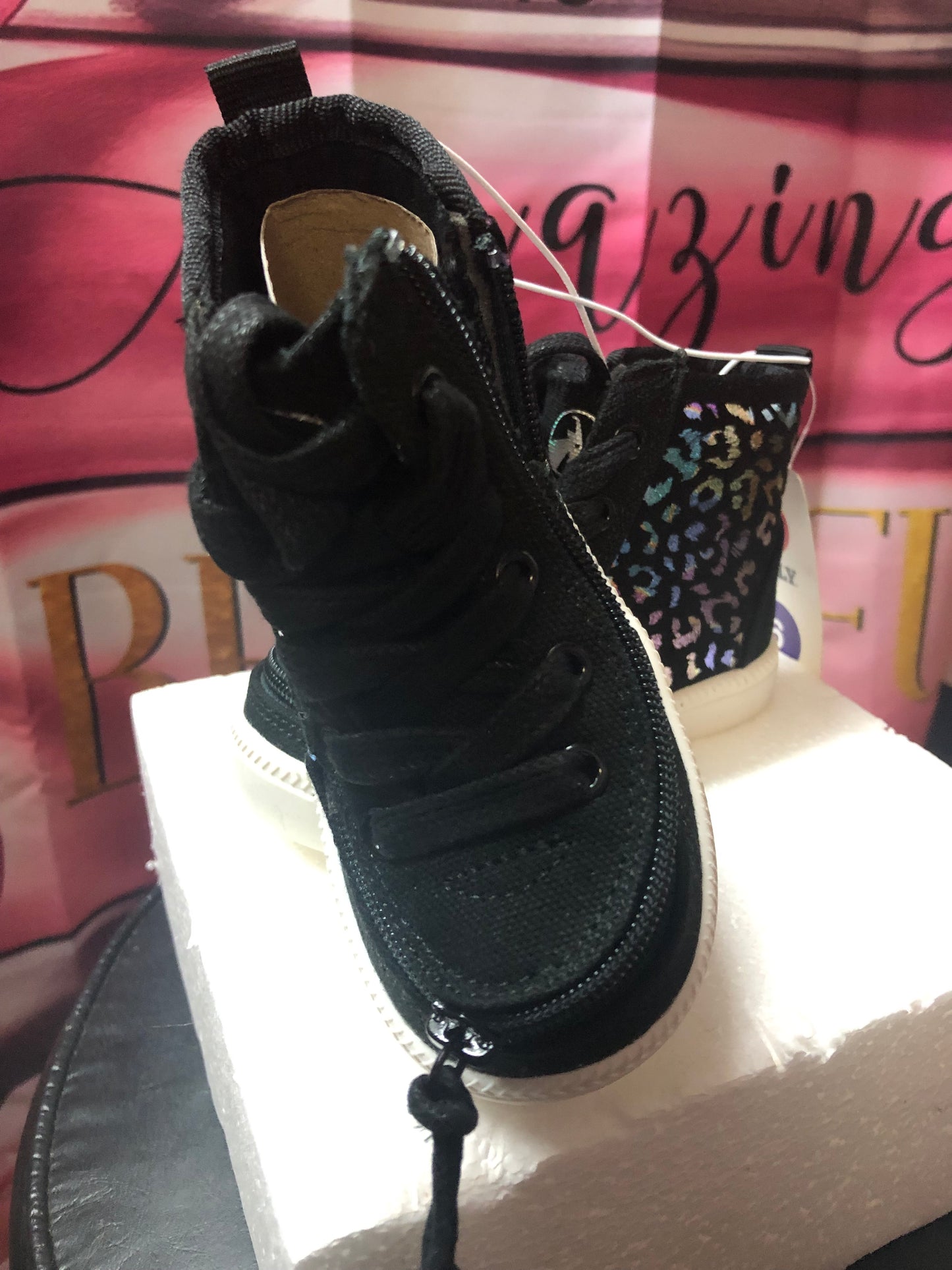 Kids Black Lepard Print High Top Unisex Sneaker Size 6 By BILLY "New Arrival"