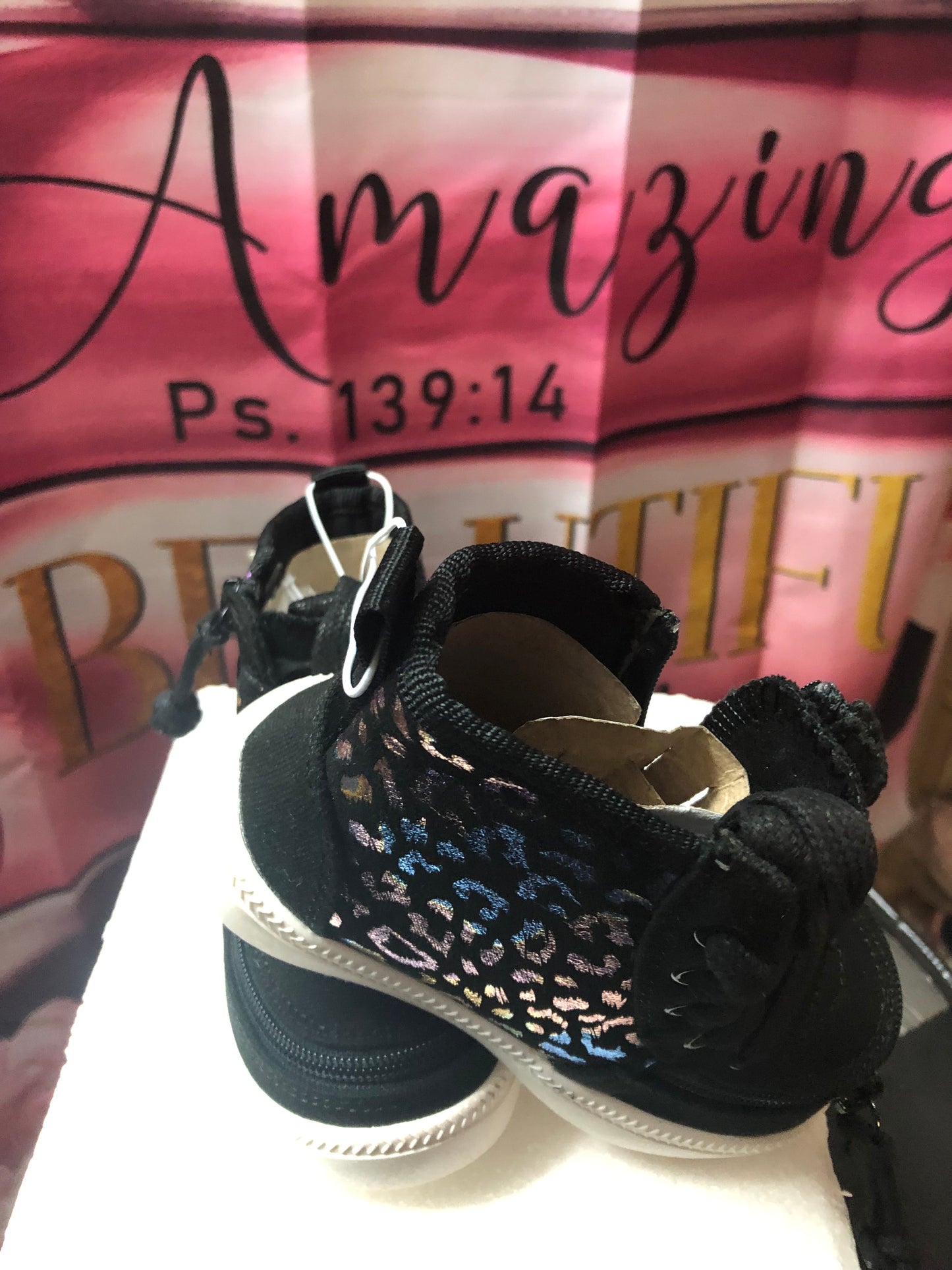 Kids Black Lepard Print High Top Unisex Sneaker Size 6 By BILLY "New Arrival"