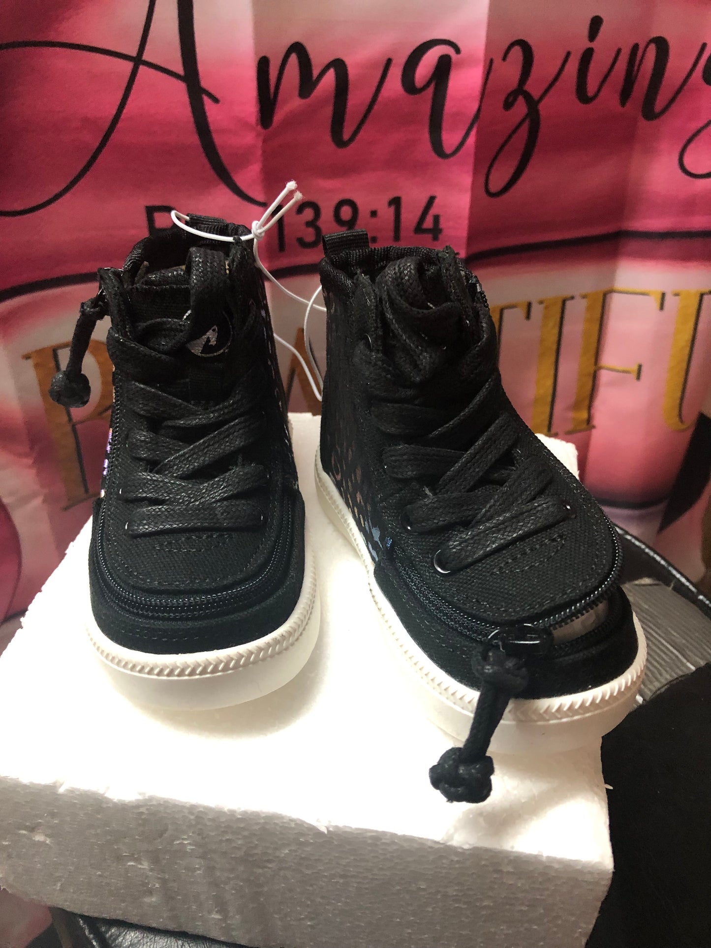 Kids Black Lepard Print High Top Unisex Sneaker Size 6 By BILLY "New Arrival"
