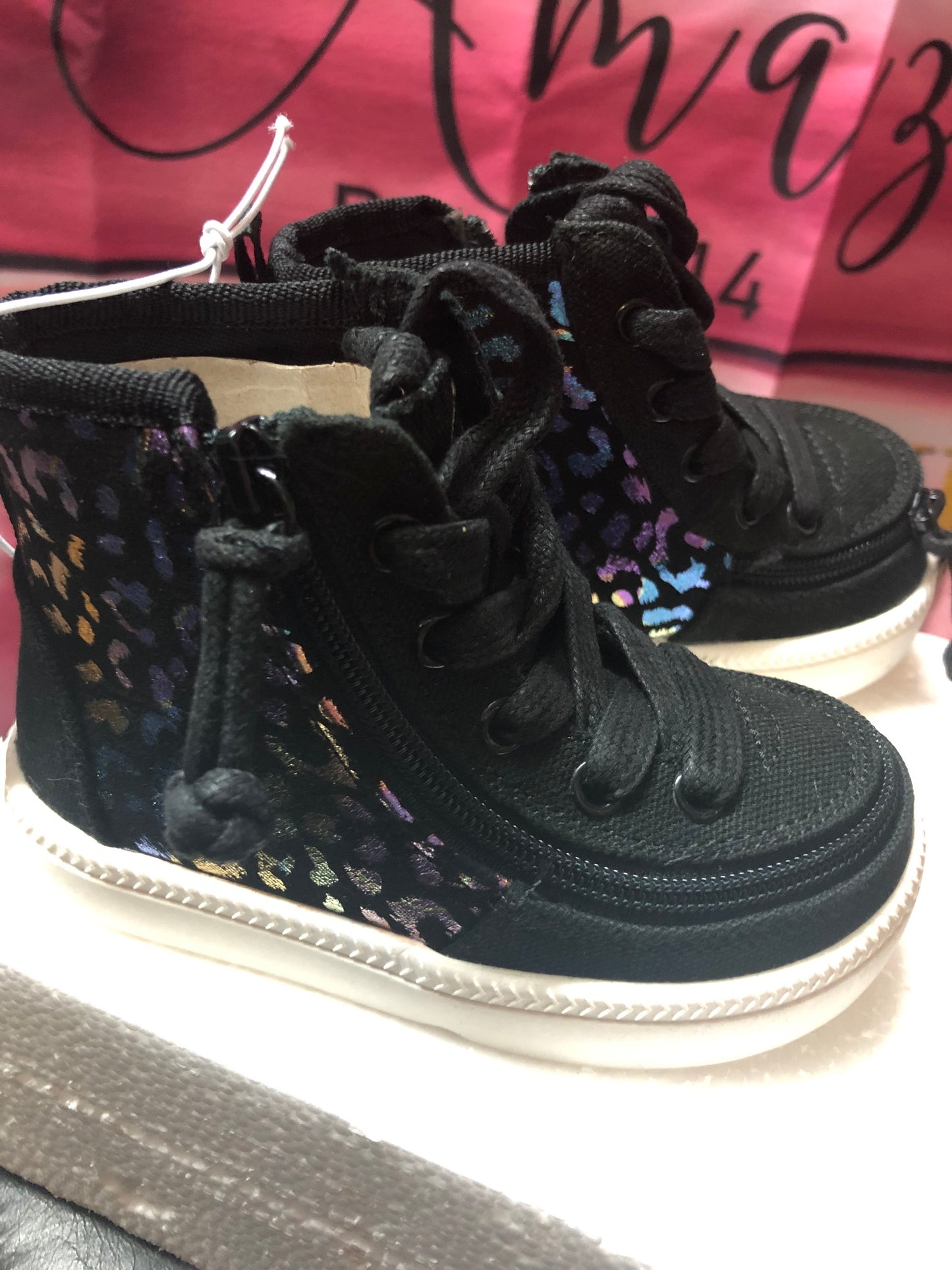 Kids Black Lepard Print High Top Unisex Sneaker Size 6 By BILLY "New Arrival"