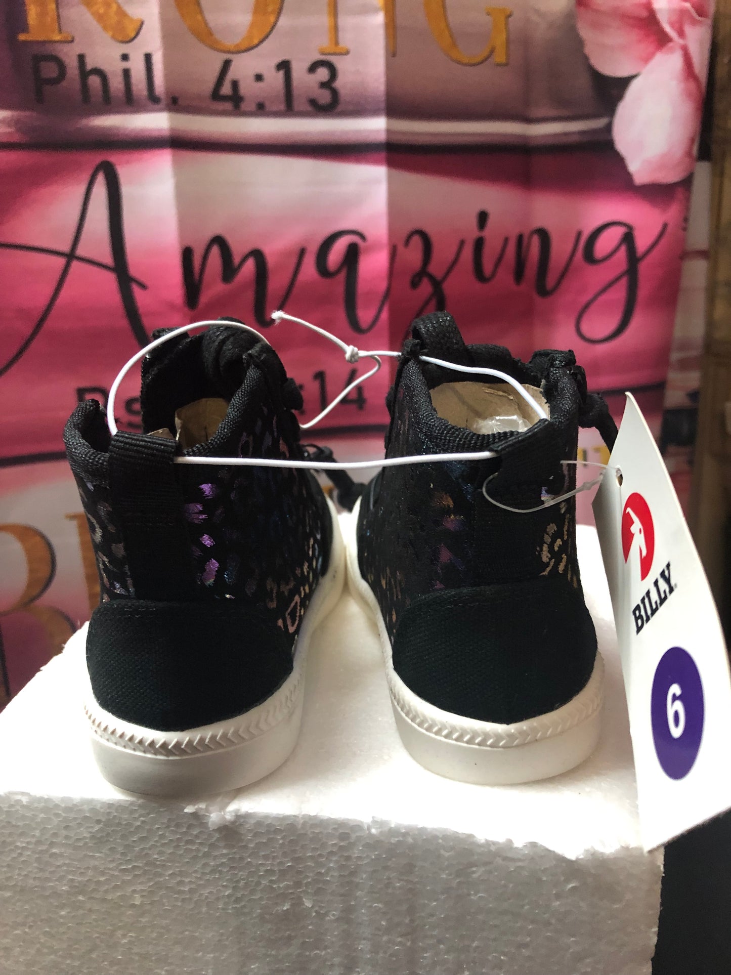 Kids Black Lepard Print High Top Unisex Sneaker Size 6 By BILLY "New Arrival"