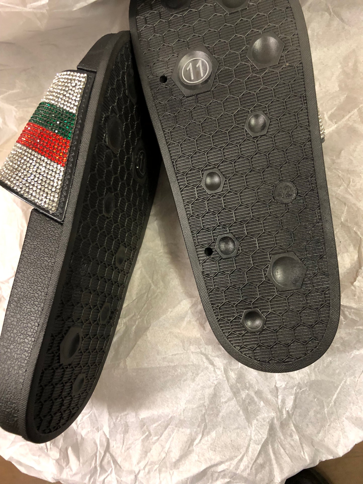 Woman Red And Green Stripe Silver bling Slide Size 11 "New Arrival"