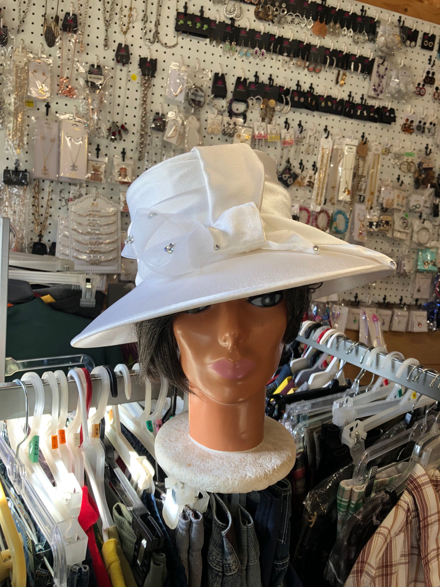 Woman Wide Brim White Hat "Just In Time For Mothers Day"