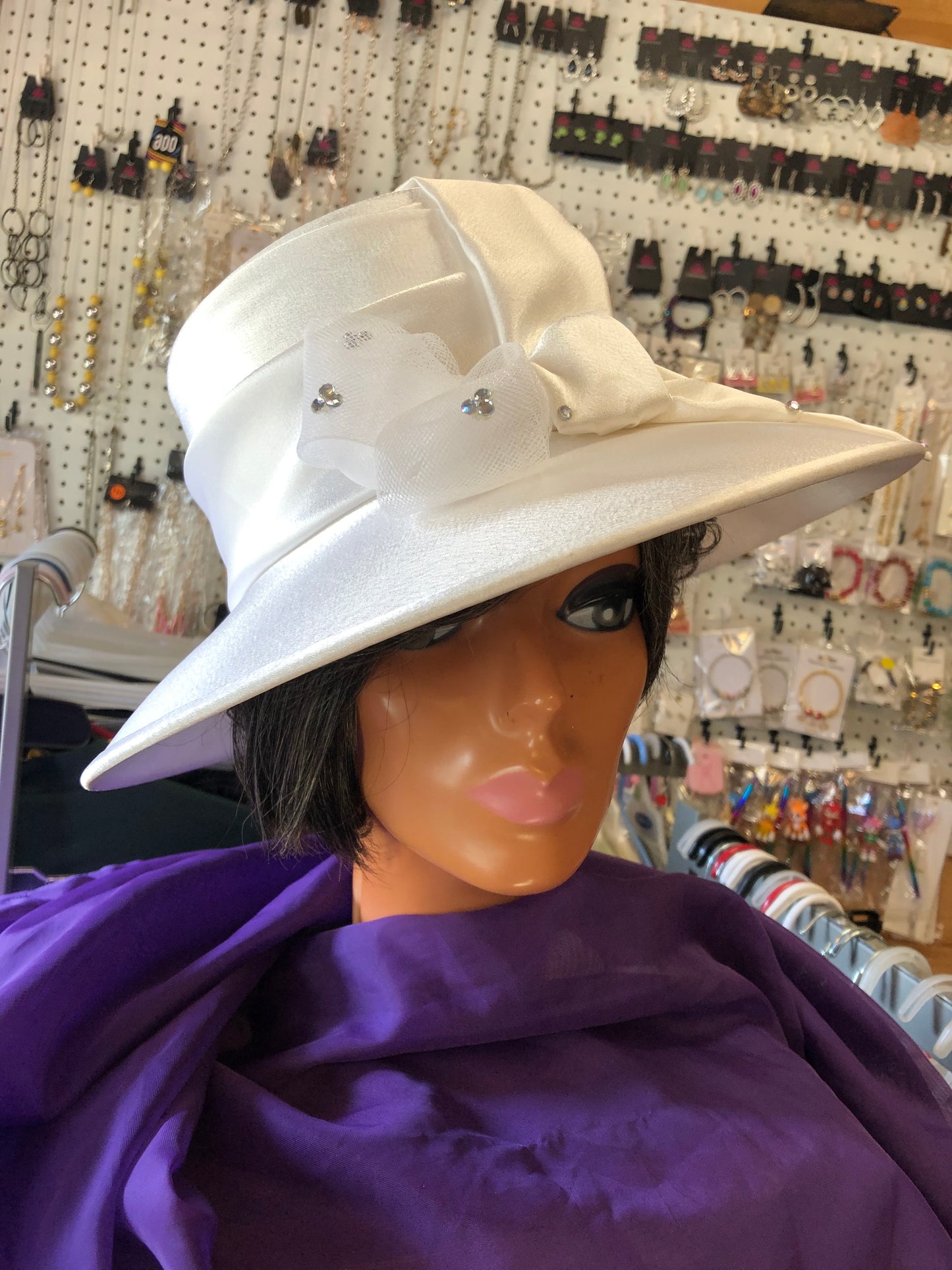 Woman Wide Brim White Hat "Just In Time For Mothers Day"