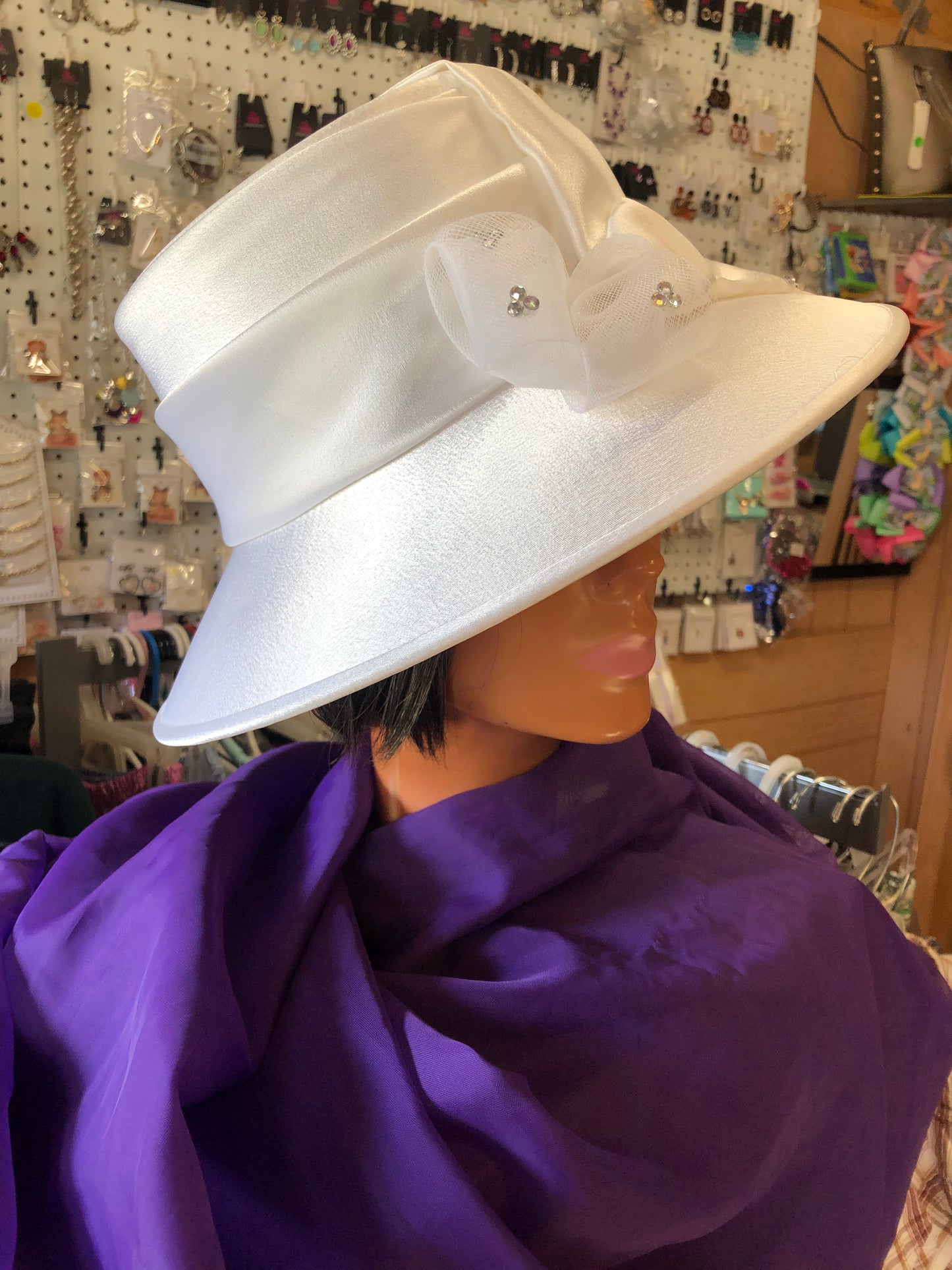Woman Wide Brim White Hat "Just In Time For Mothers Day"
