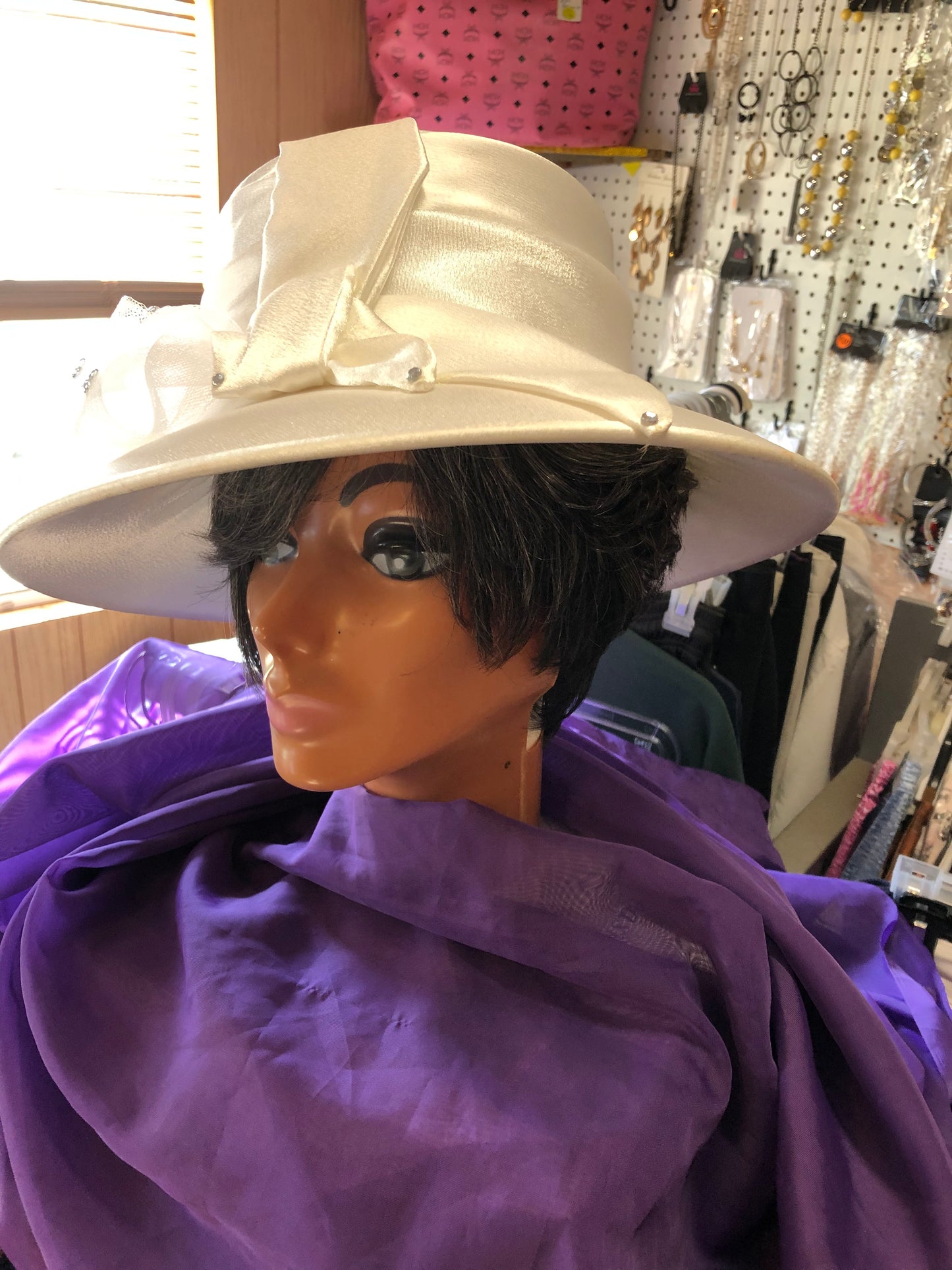 Woman Wide Brim White Hat "Just In Time For Mothers Day"