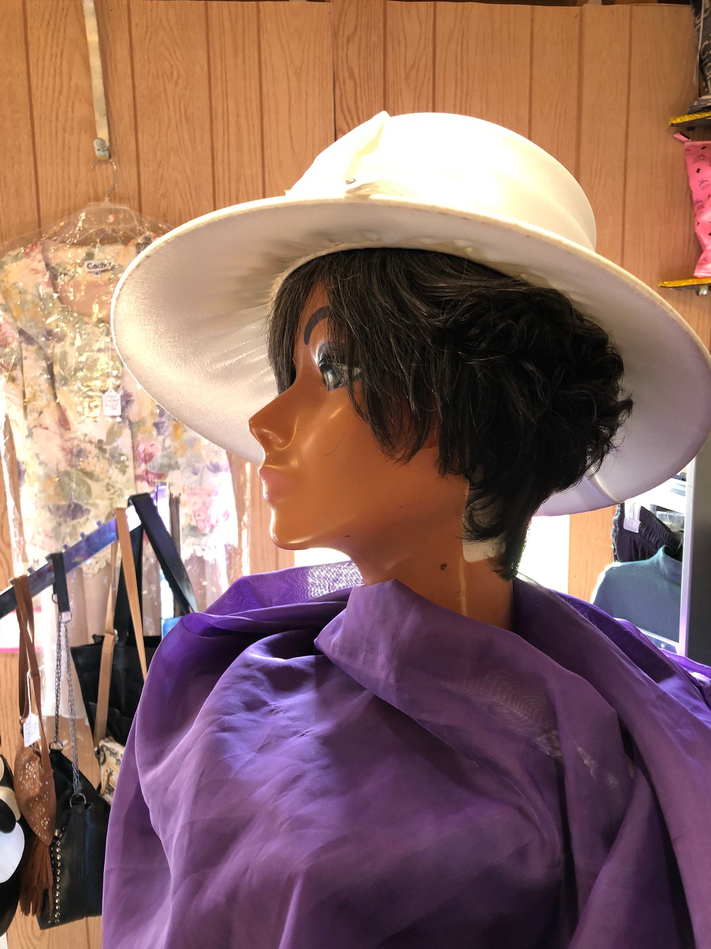 Woman Wide Brim White Hat "Just In Time For Mothers Day"