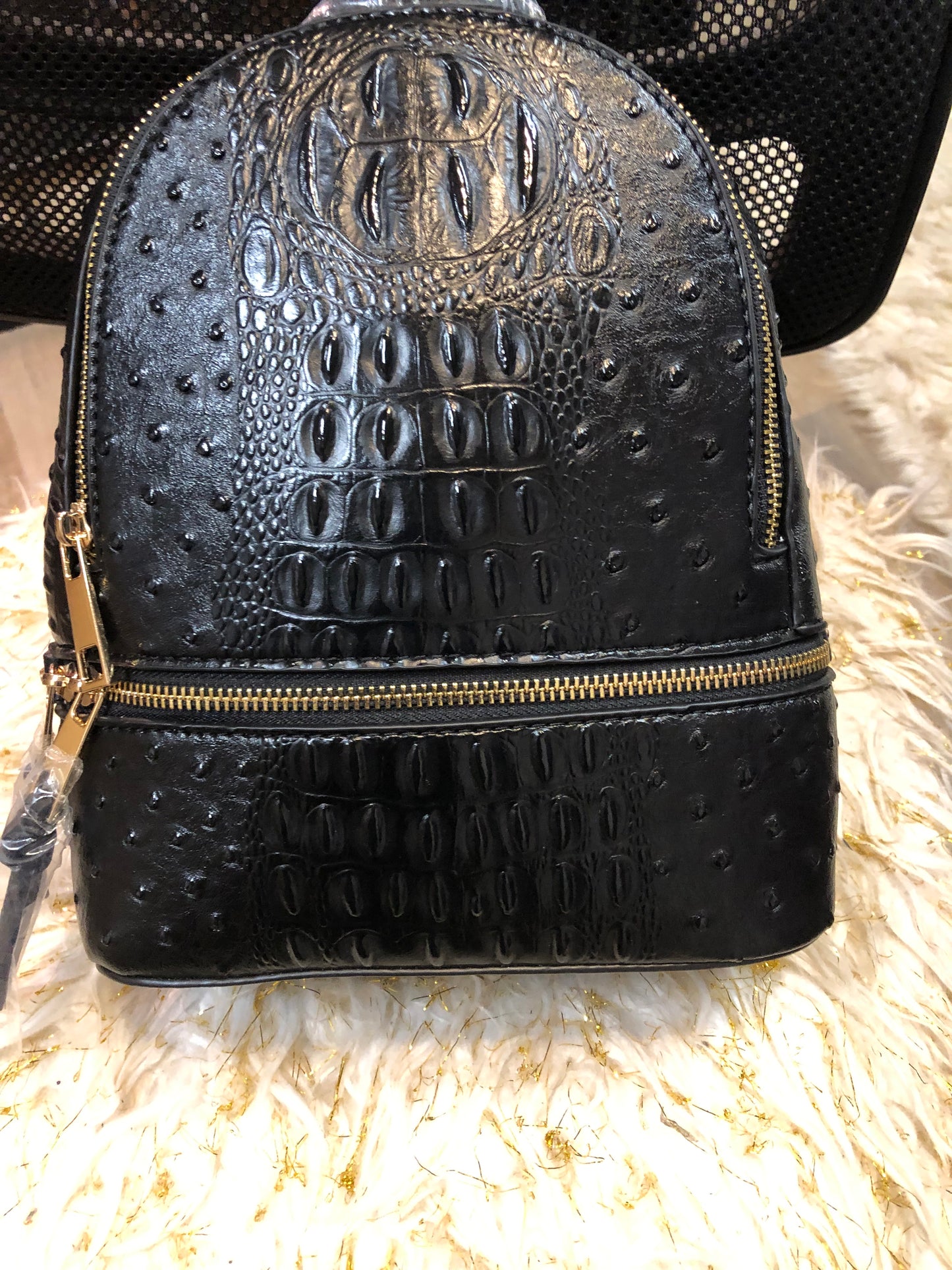 Woman Double Zip Croc Backpack With Wristlet Wallet Color Black "New Arrival" "SOLD OUT" Thanks For Your Purchase
