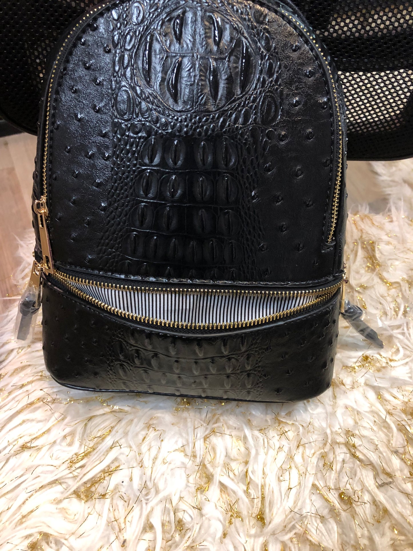Woman Double Zip Croc Backpack With Wristlet Wallet Color Black "New Arrival" "SOLD OUT" Thanks For Your Purchase