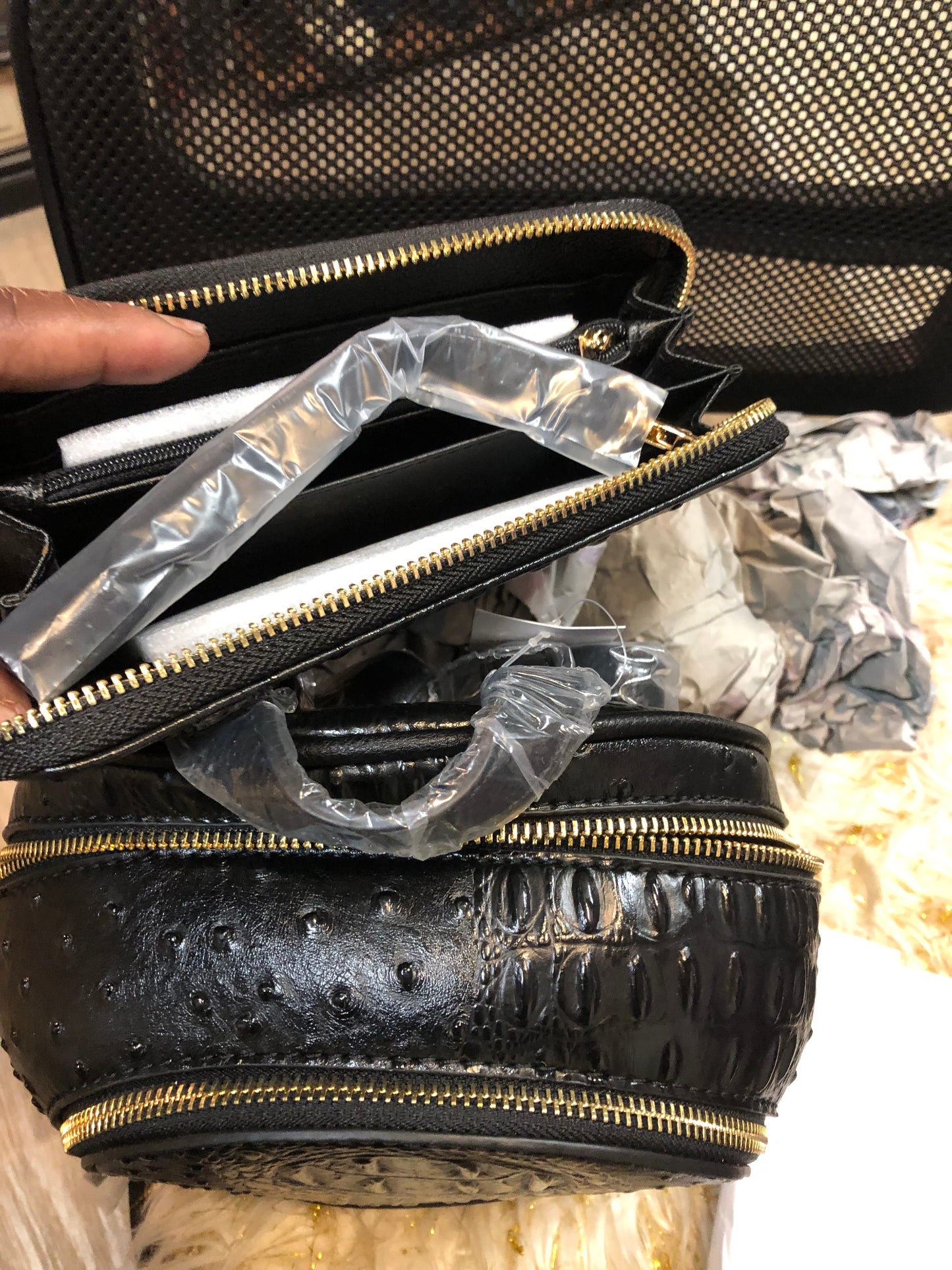 Woman Double Zip Croc Backpack With Wristlet Wallet Color Black "New Arrival" "SOLD OUT" Thanks For Your Purchase