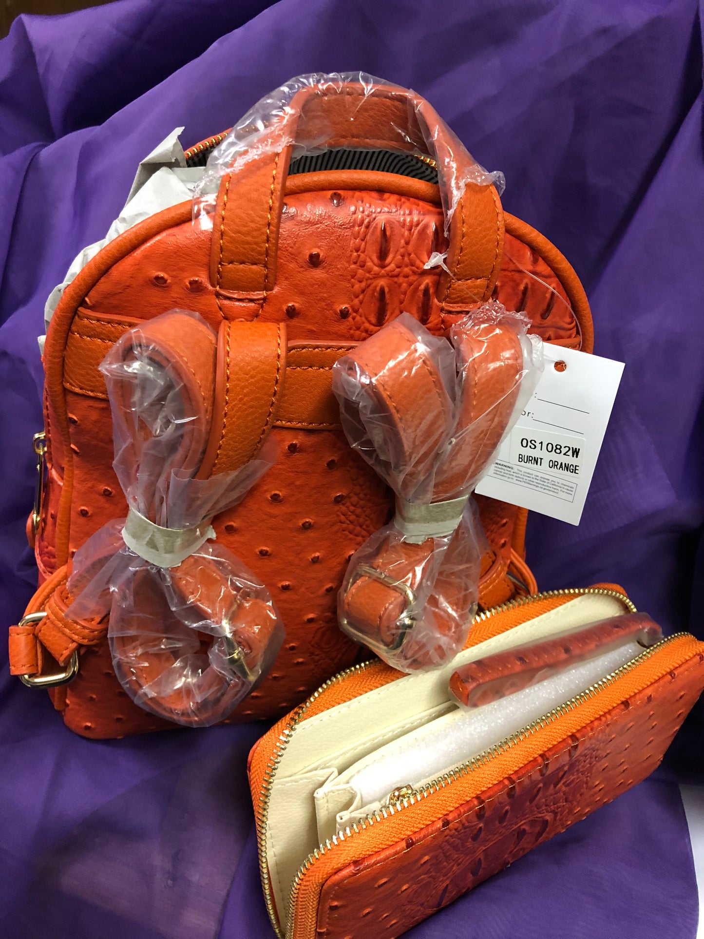 Woman Double Zip Croc Backpack With Wristlet Wallet Color Burnt Orange "New Arrival" Thanks For Your Purchase (SOLD OUT)