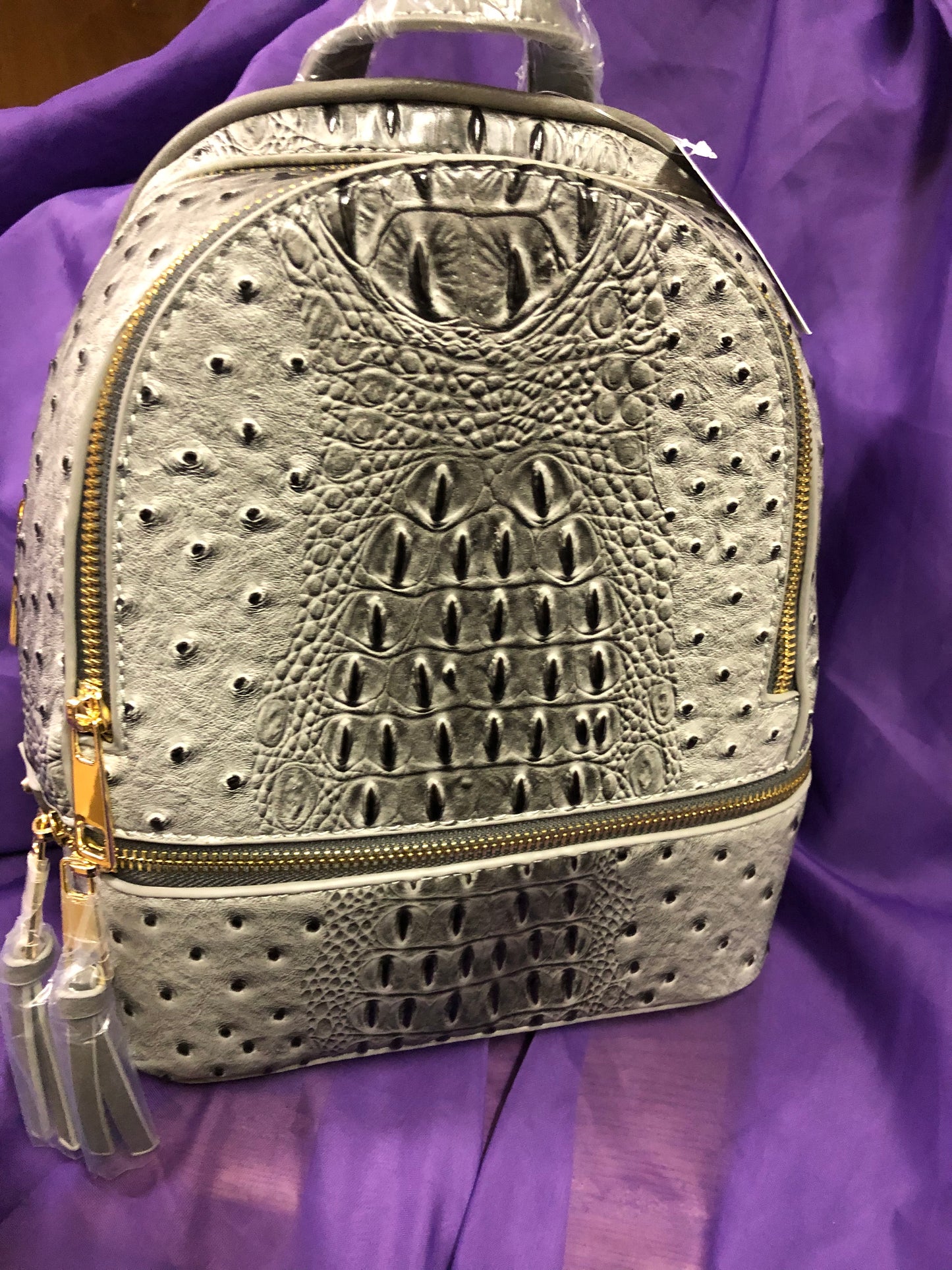 Woman Backpack Double Zip Croc With Wallet Color Gray "New Arrival" "CATCH THE SALE GOING ON NOW" Make A Great Graduation Gift"