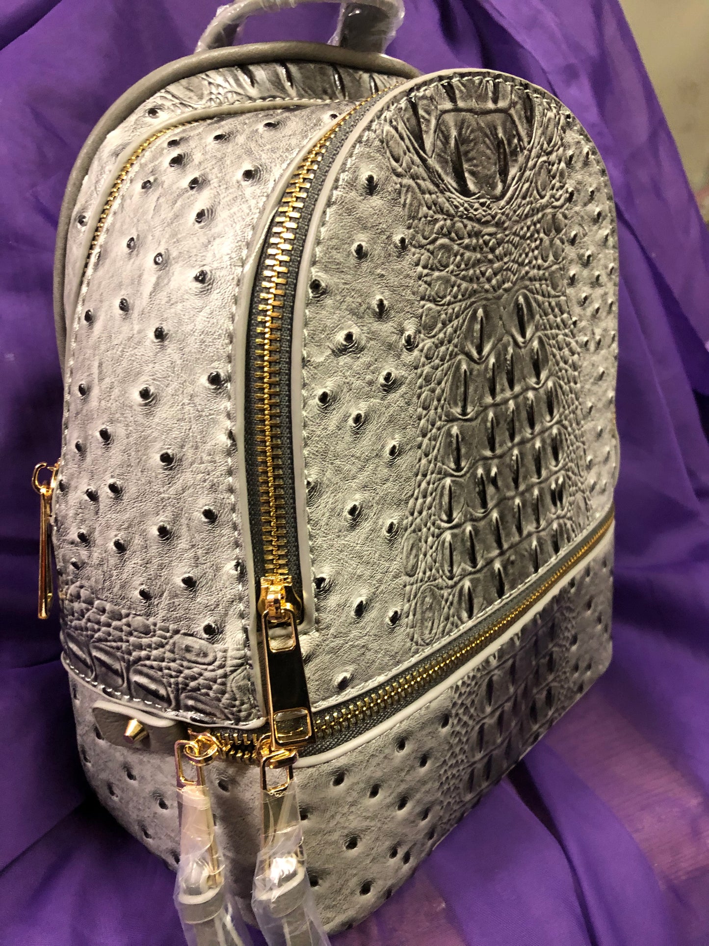 Woman Backpack Double Zip Croc With Wallet Color Gray "New Arrival" "CATCH THE SALE GOING ON NOW" Make A Great Graduation Gift"