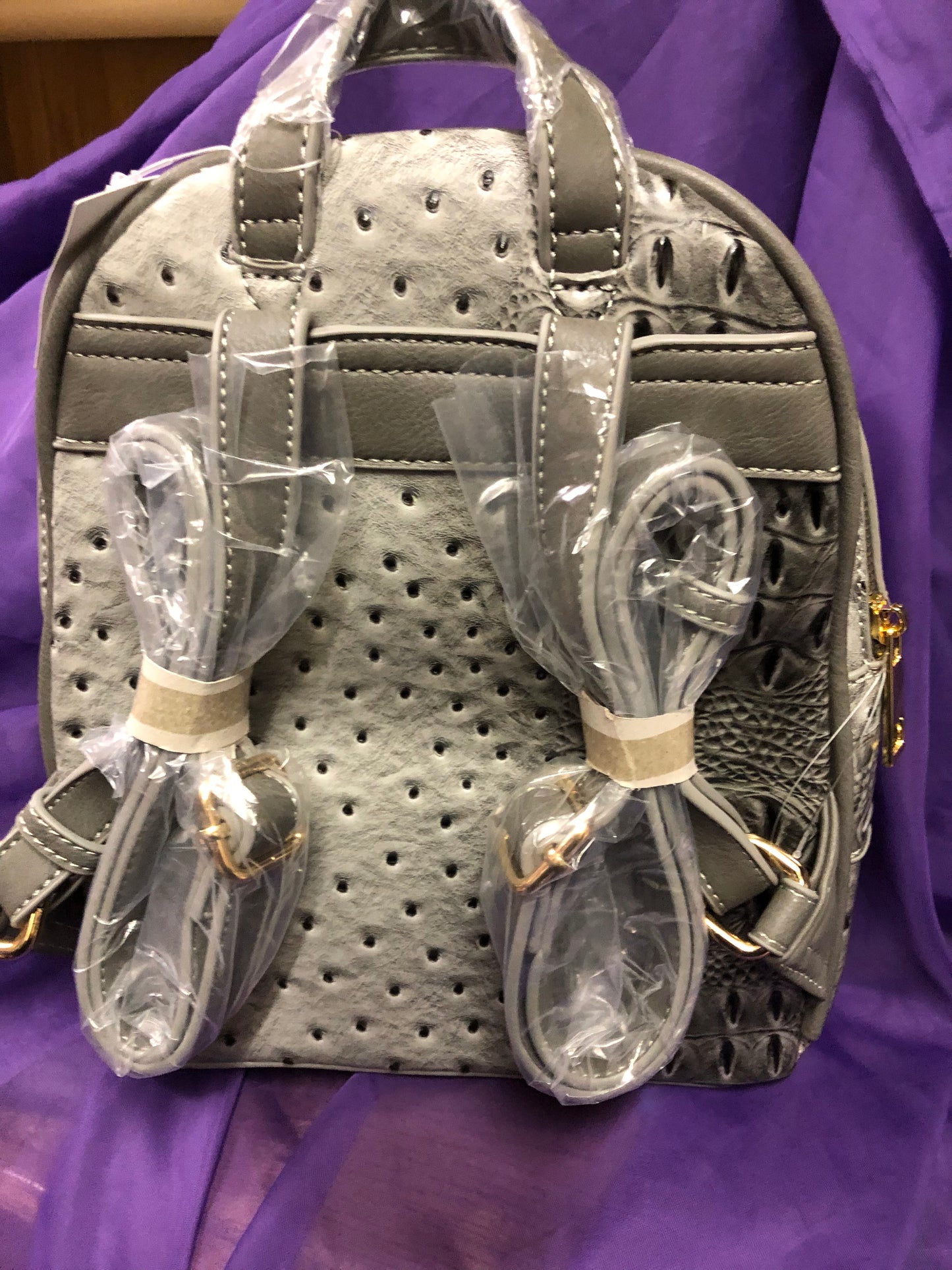 Woman Backpack Double Zip Croc With Wallet Color Gray "New Arrival" "CATCH THE SALE GOING ON NOW" Make A Great Graduation Gift"