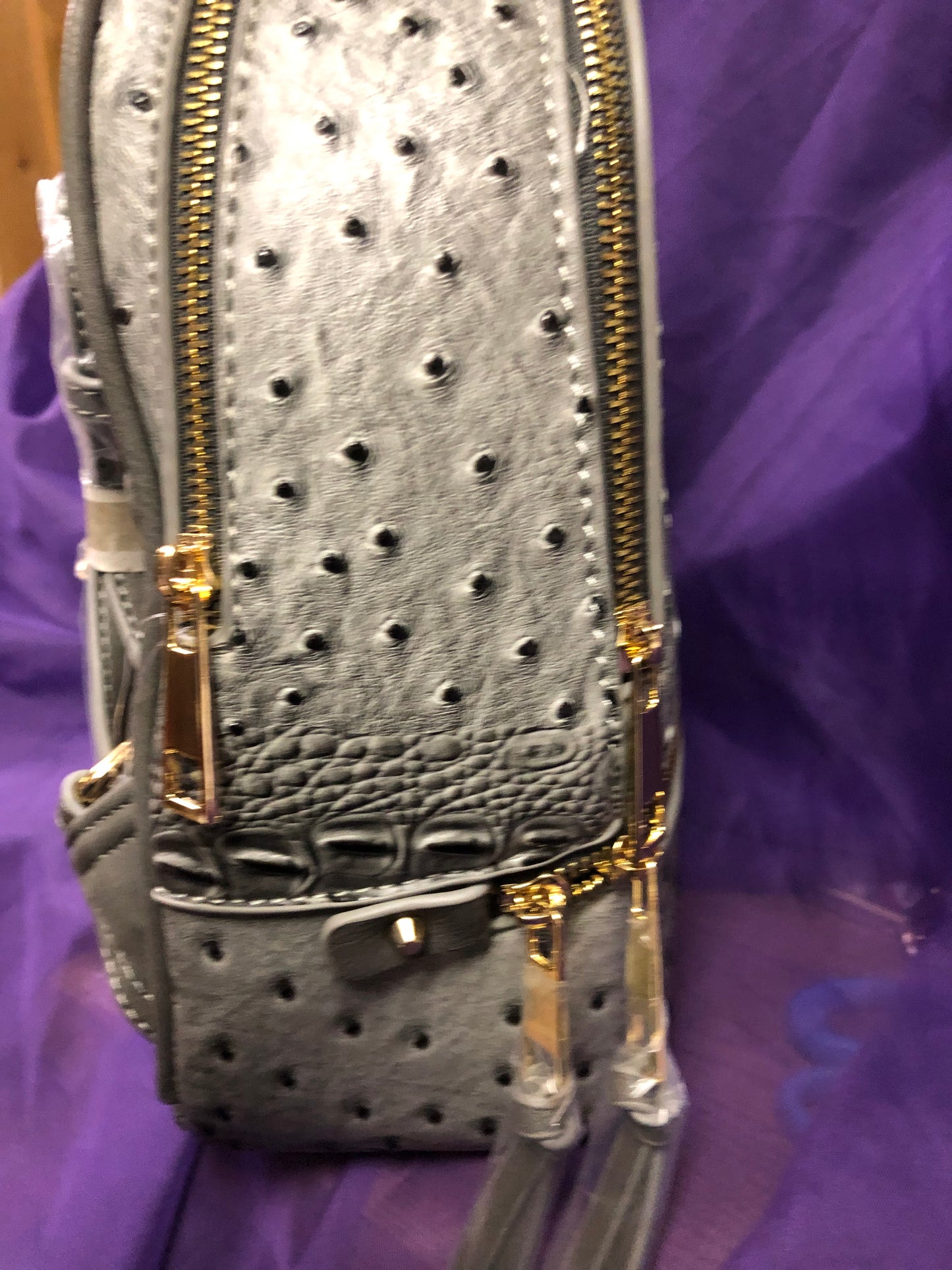 Woman Backpack Double Zip Croc With Wallet Color Gray "New Arrival" "CATCH THE SALE GOING ON NOW" Make A Great Graduation Gift"