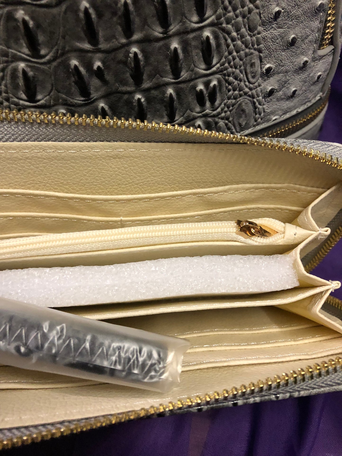 Woman Backpack Double Zip Croc With Wallet Color Gray "New Arrival" "CATCH THE SALE GOING ON NOW" Make A Great Graduation Gift"
