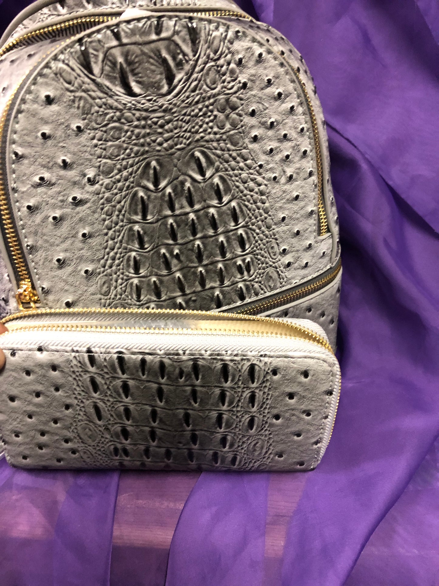 Woman Backpack Double Zip Croc With Wallet Color Gray "New Arrival" "CATCH THE SALE GOING ON NOW" Make A Great Graduation Gift"