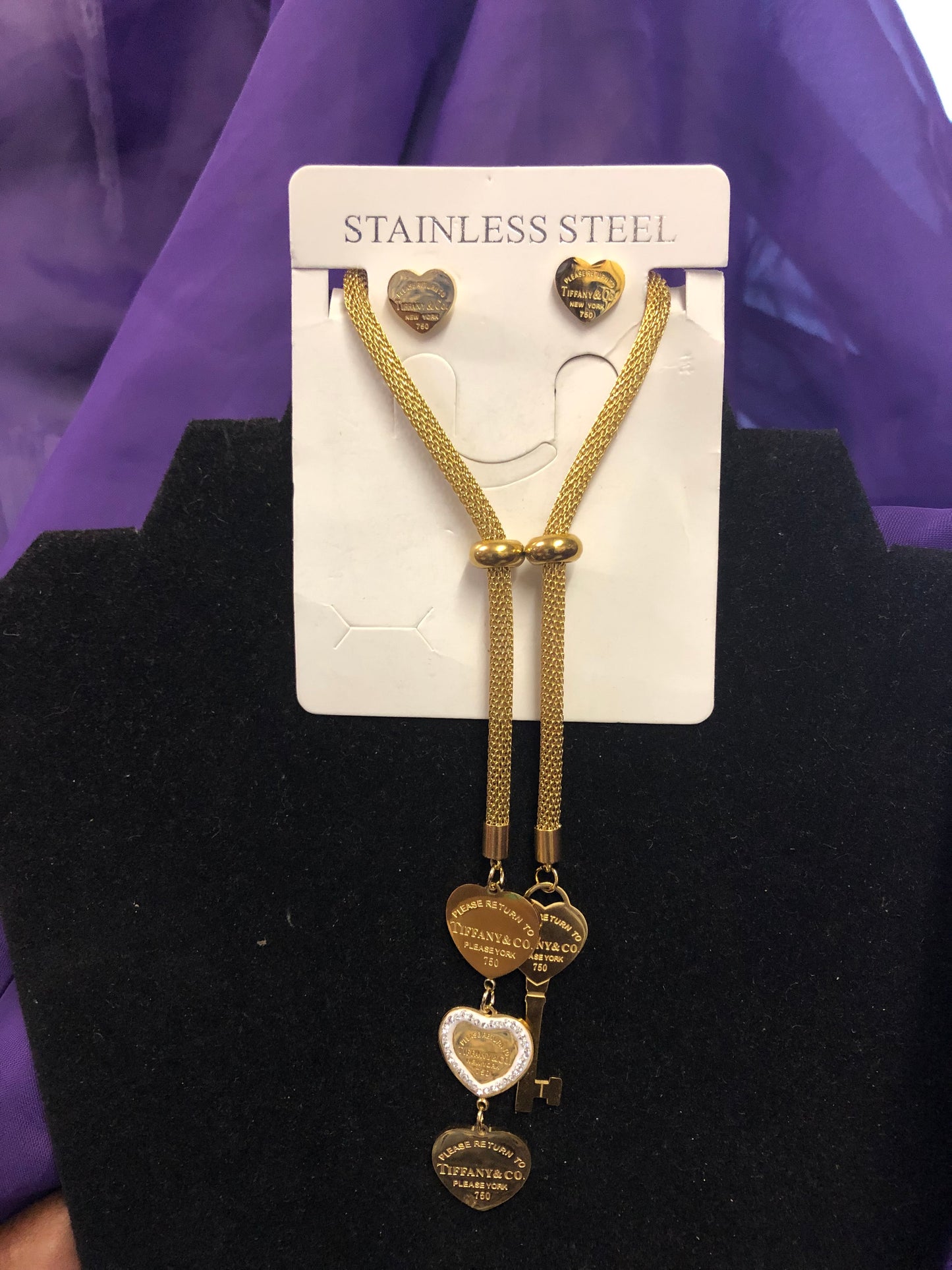 Woman Necklace Set Comes In Gold Or Silver With The Adjustable Cross Bar In Front. Great (SOLD OUT IN SILVER))"New Arrival"