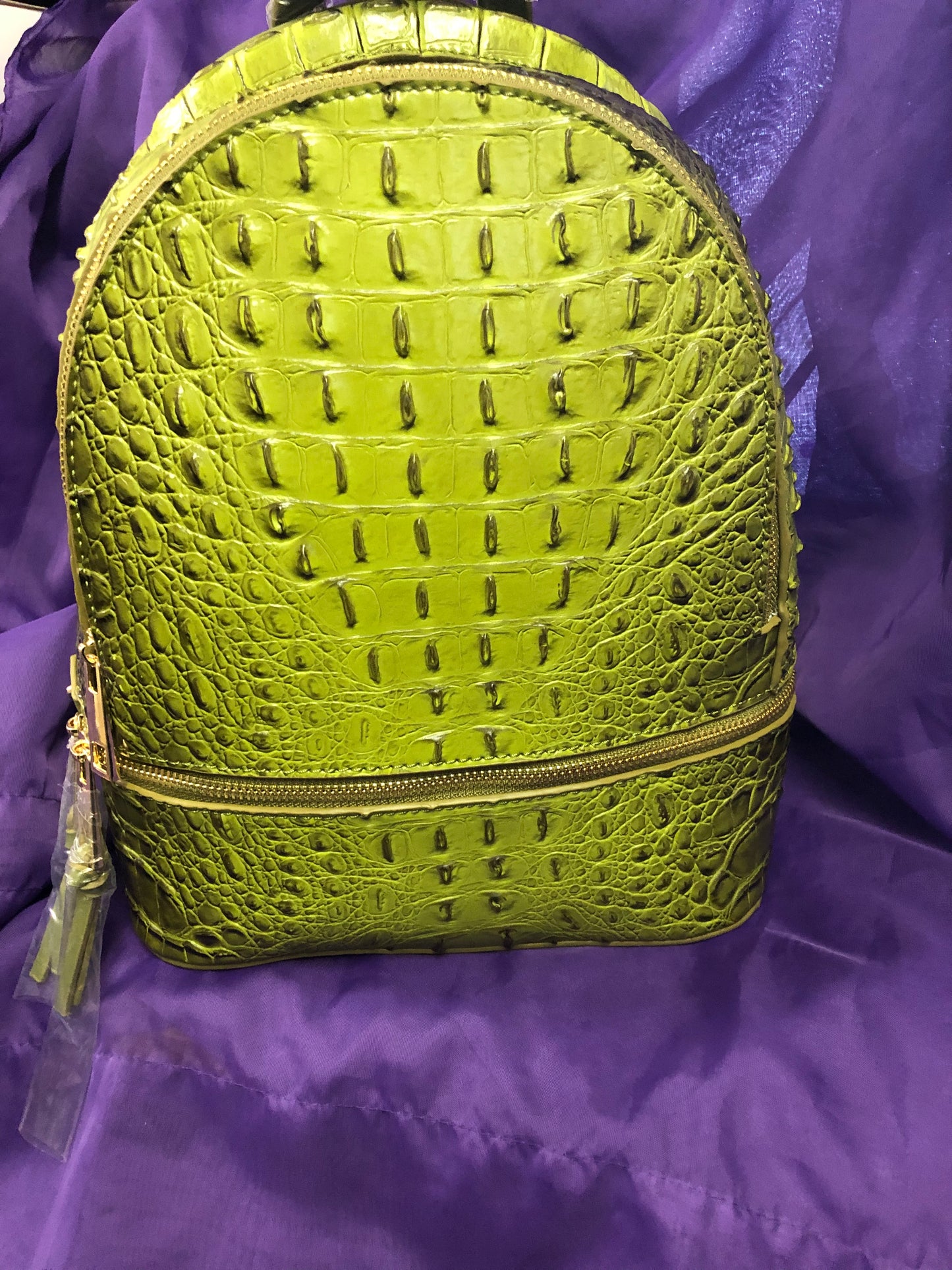 Woman Double Zip Fashion Chic Croc Backpack With Wallet Color Pea Green "New Arrival" "CATCH THE SALE GOING ON NOW" Make A Great Graduation Gift"