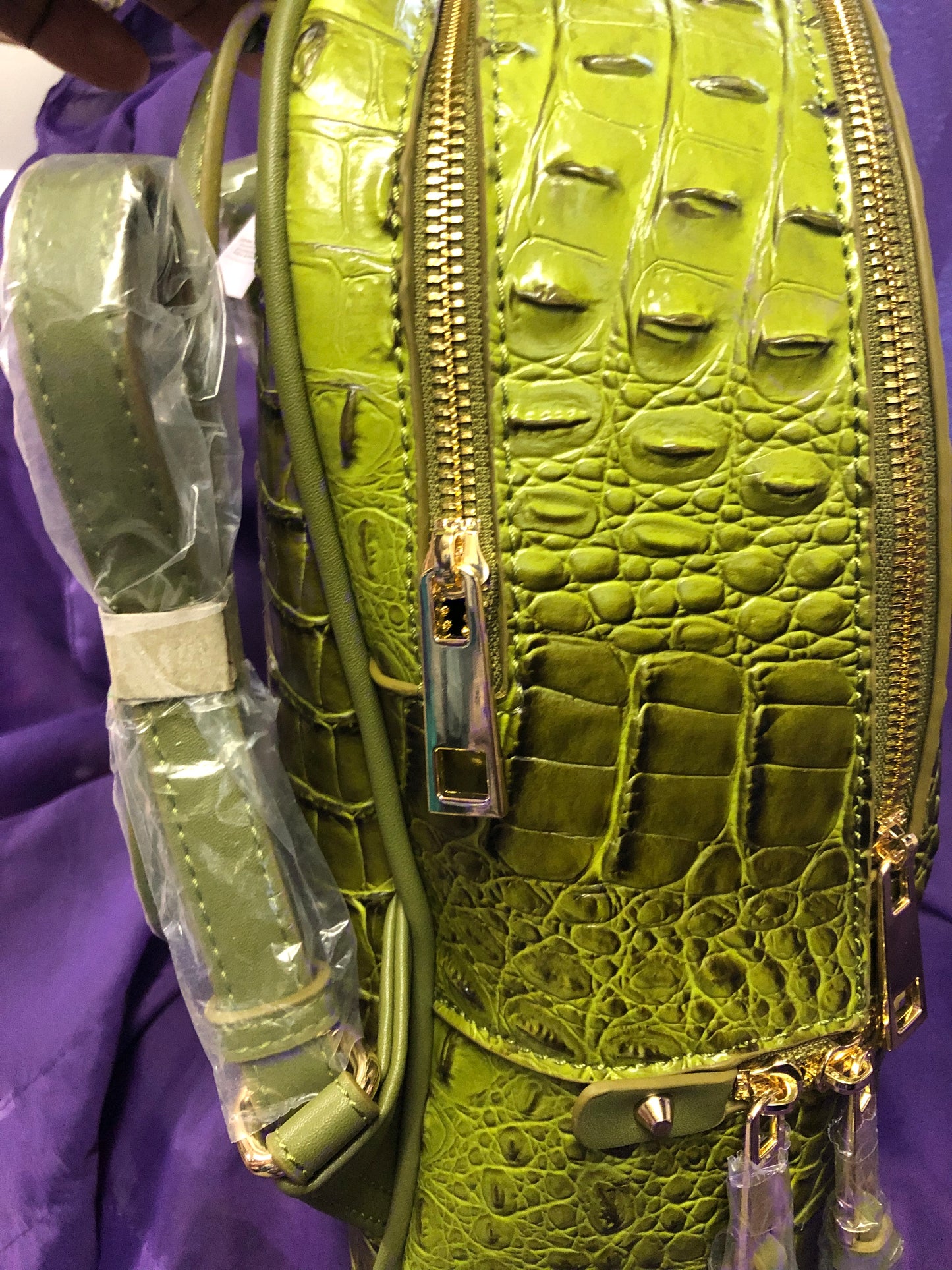 Woman Double Zip Fashion Chic Croc Backpack With Wallet Color Pea Green "New Arrival" "CATCH THE SALE GOING ON NOW" Make A Great Graduation Gift"