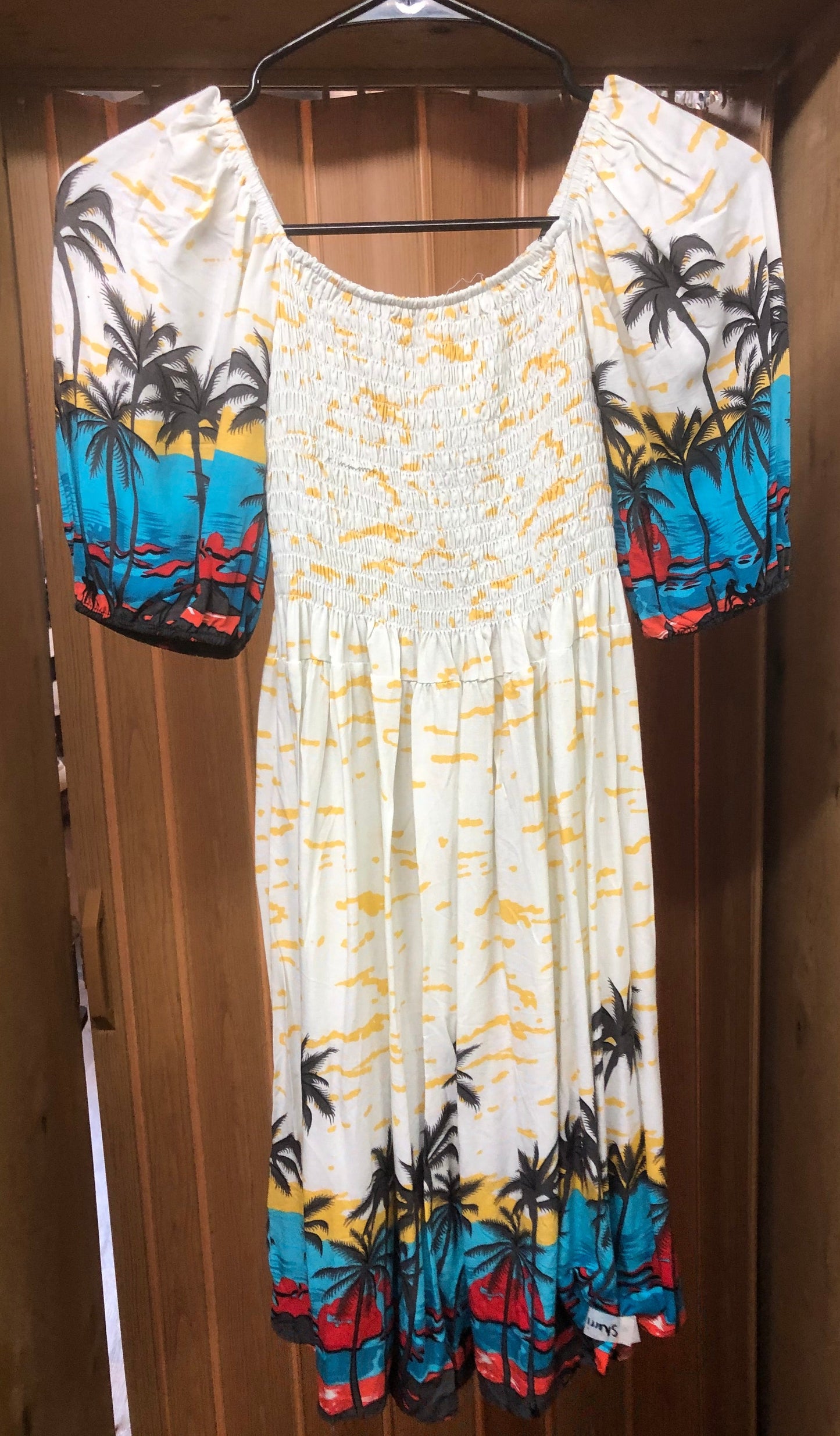 Summer Romper Dress Color Tan Or Cream Color With Tropical Print "New Arrival"