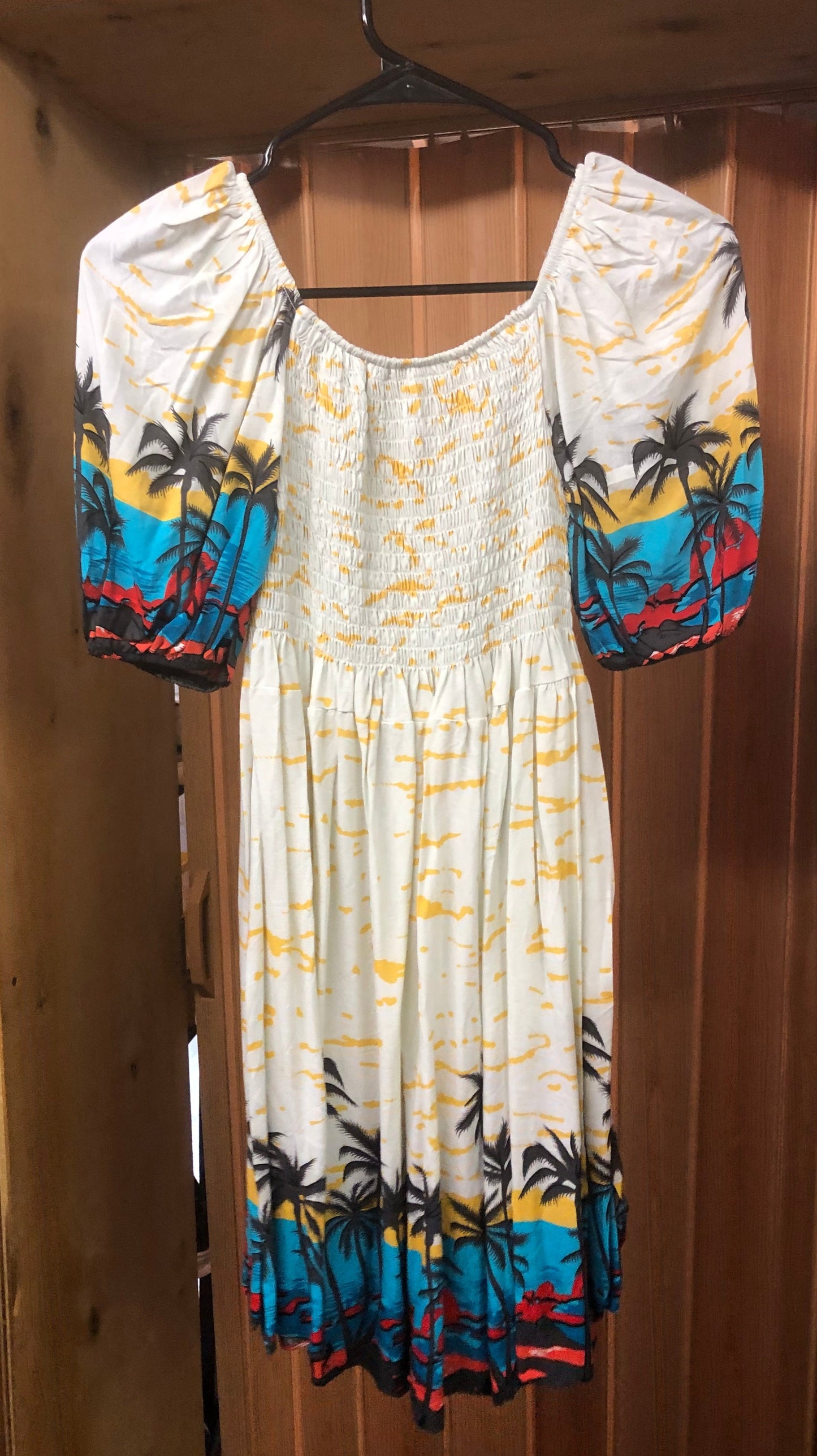Summer Romper Dress Color Tan Or Cream Color With Tropical Print "New Arrival"