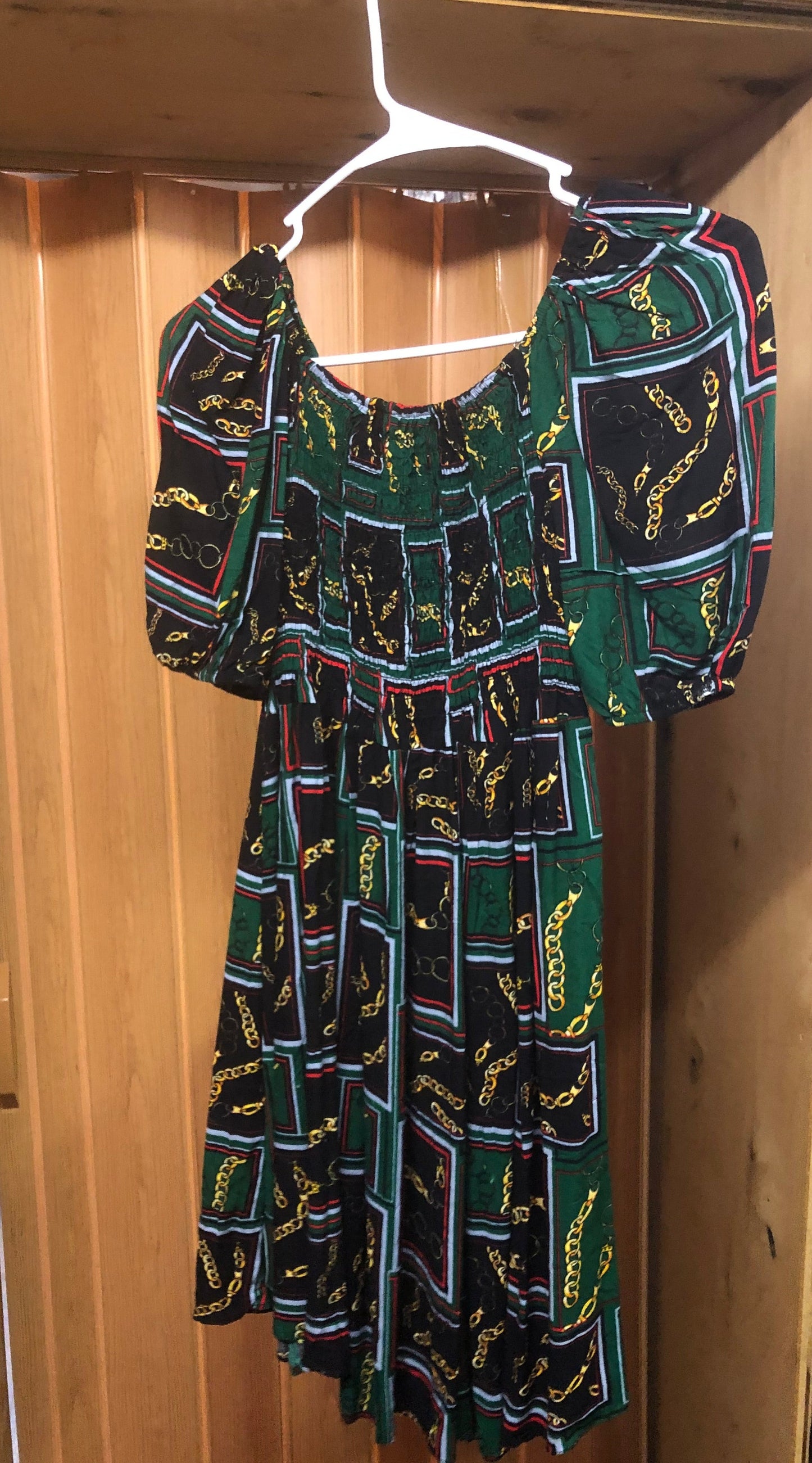 Summer Romper Dress Colors Green/Blk Chain Size med/large "New Arrival"