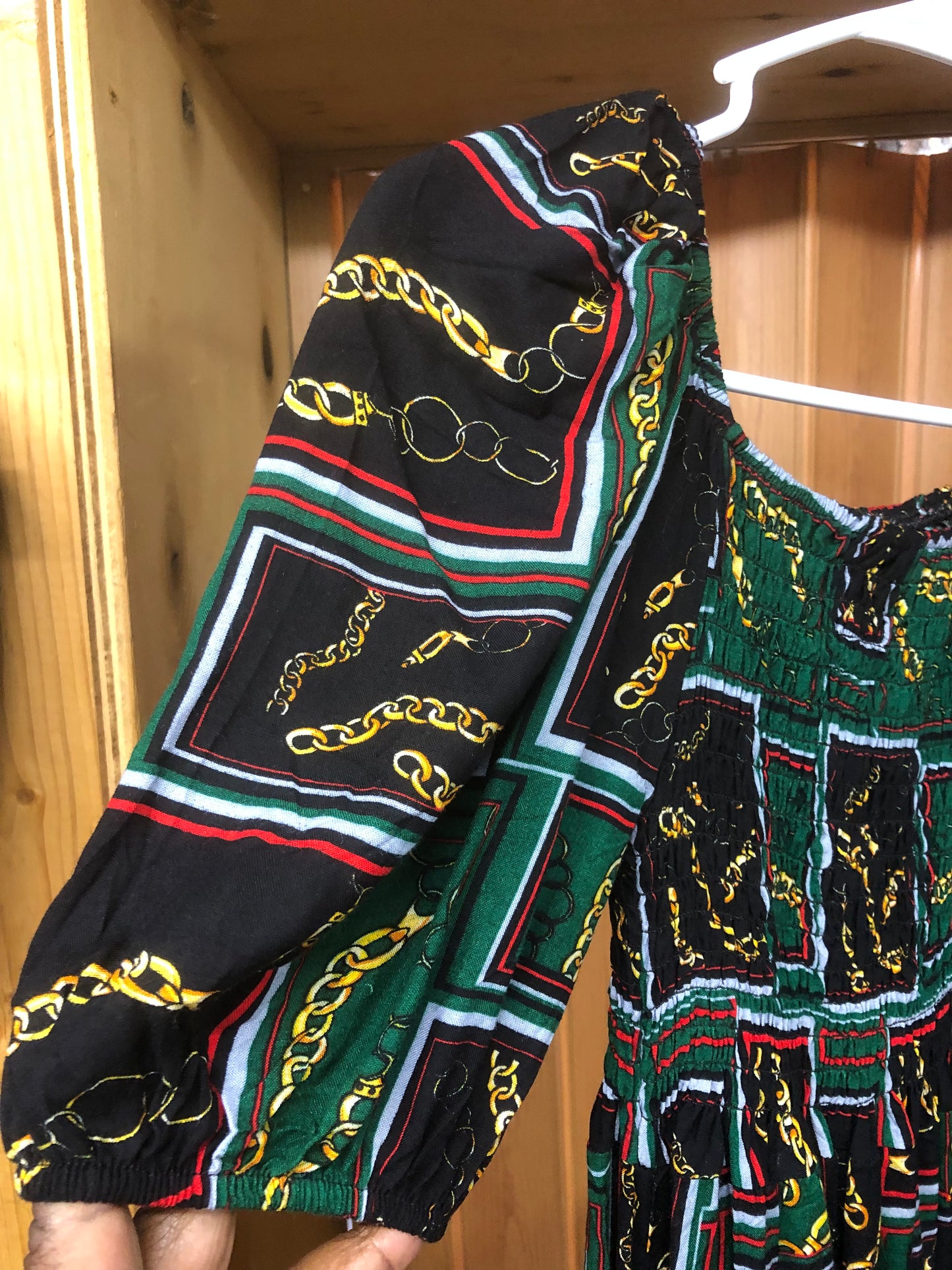 Summer Romper Dress Colors Green/Blk Chain Size med/large "New Arrival"
