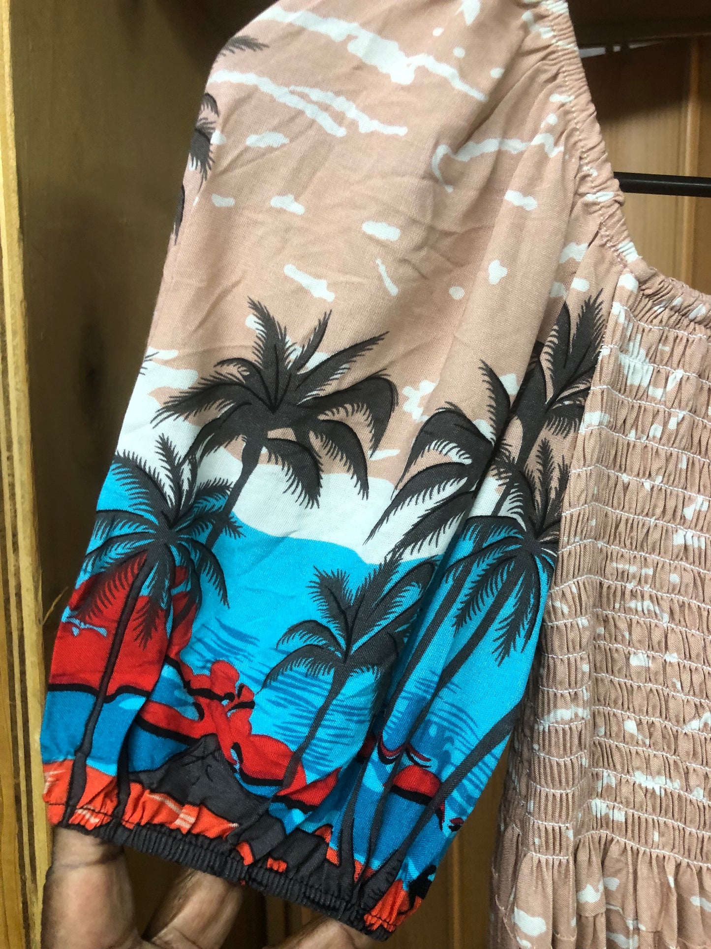 Summer Romper Dress Color Tan Or Cream Color With Tropical Print "New Arrival"